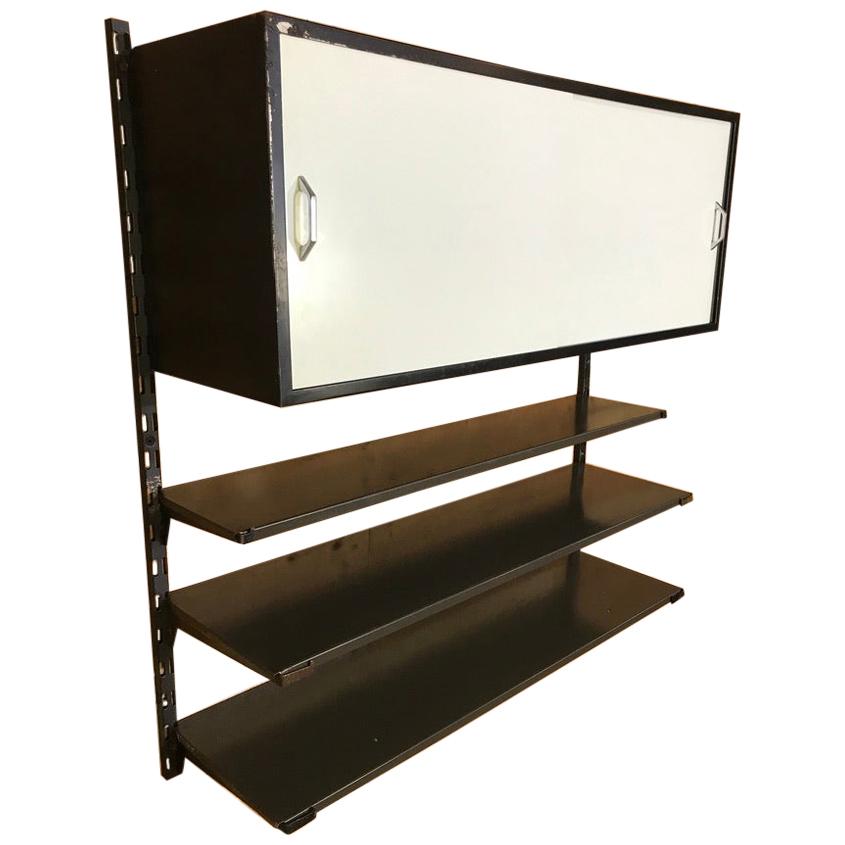 1960 Pilastro Tomado Retro Industrial Wall Unit a Large Cupboard and 3 Shelves For Sale