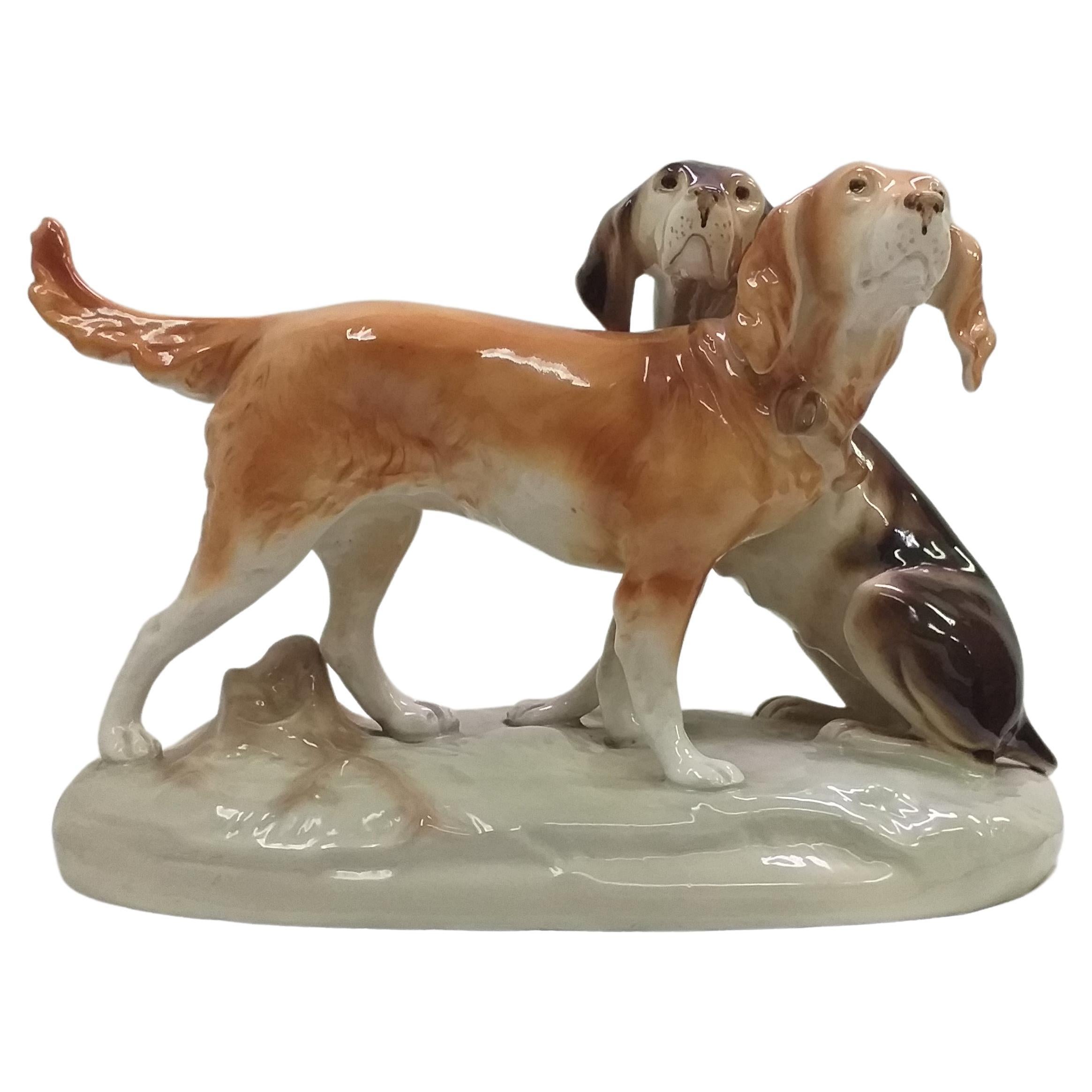 1960 Porcelain Sculpture of Dogs, Czechoslovakia For Sale