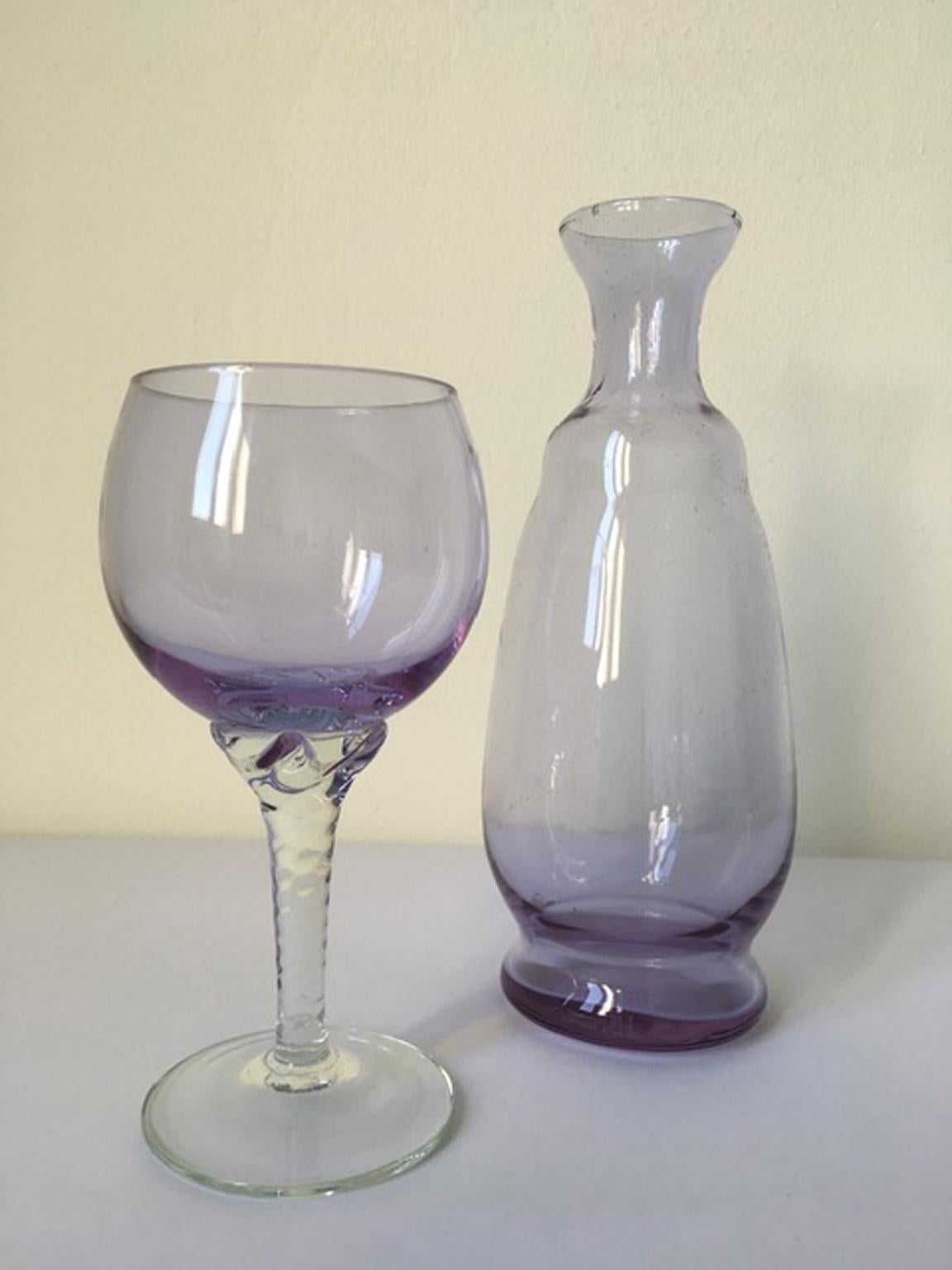 Italy 1960 Post-Modern Murano Purple Blown Glass Bottle For Sale 9