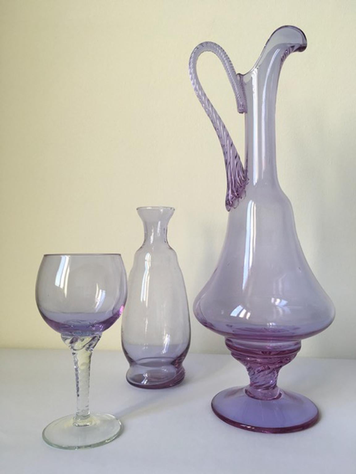 Italy 1960 Post-Modern Murano Purple Blown Glass Bottle For Sale 10