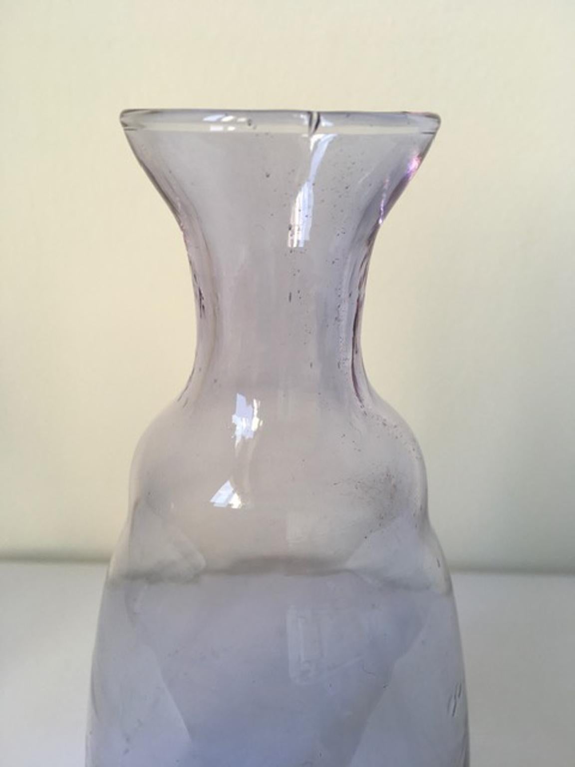 Italian Italy 1960 Post-Modern Murano Purple Blown Glass Bottle For Sale