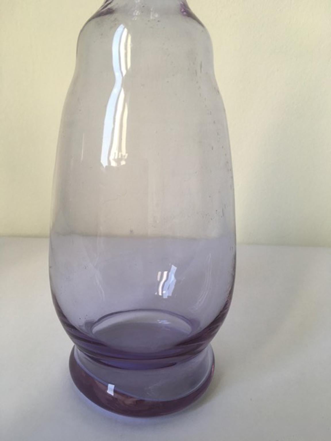 Hand-Crafted Italy 1960 Post-Modern Murano Purple Blown Glass Bottle For Sale