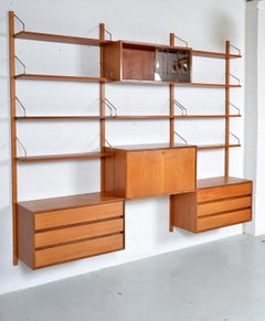 1960 Poul Cadovius Teak 3-Bay Danish Royal System Wall Unit Shelving Desk Bureau