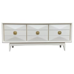 1960 Pristine White Monteverdi & Young Nine Drawer Dresser Glamourous Gold Pulls