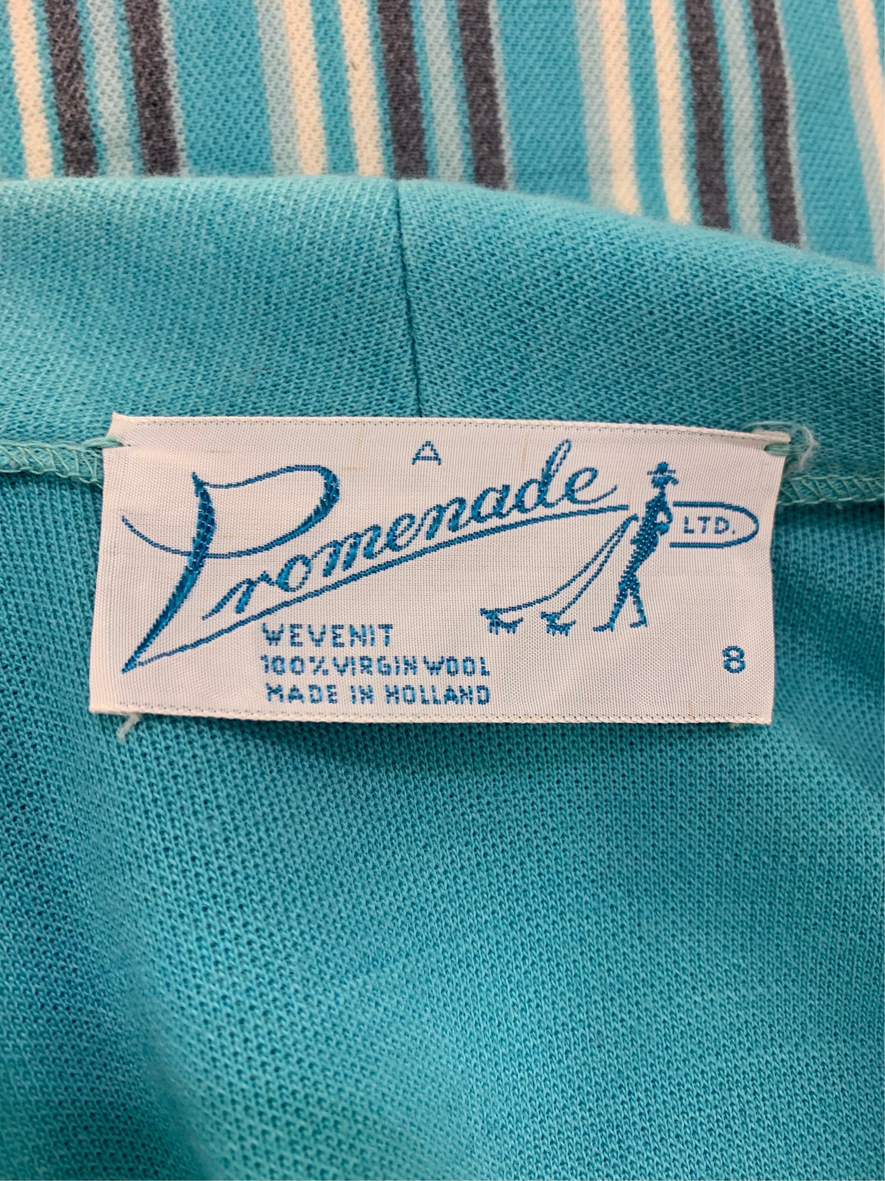 1960 Promenade - Holland Turquoise Wool Double-Knit 3-Piece Skirt Suit  For Sale 4