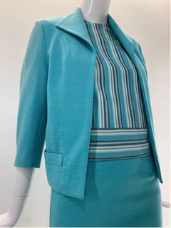 1960 Promenade - Holland Turquoise Wool Double-Knit 3-Piece Skirt Suit