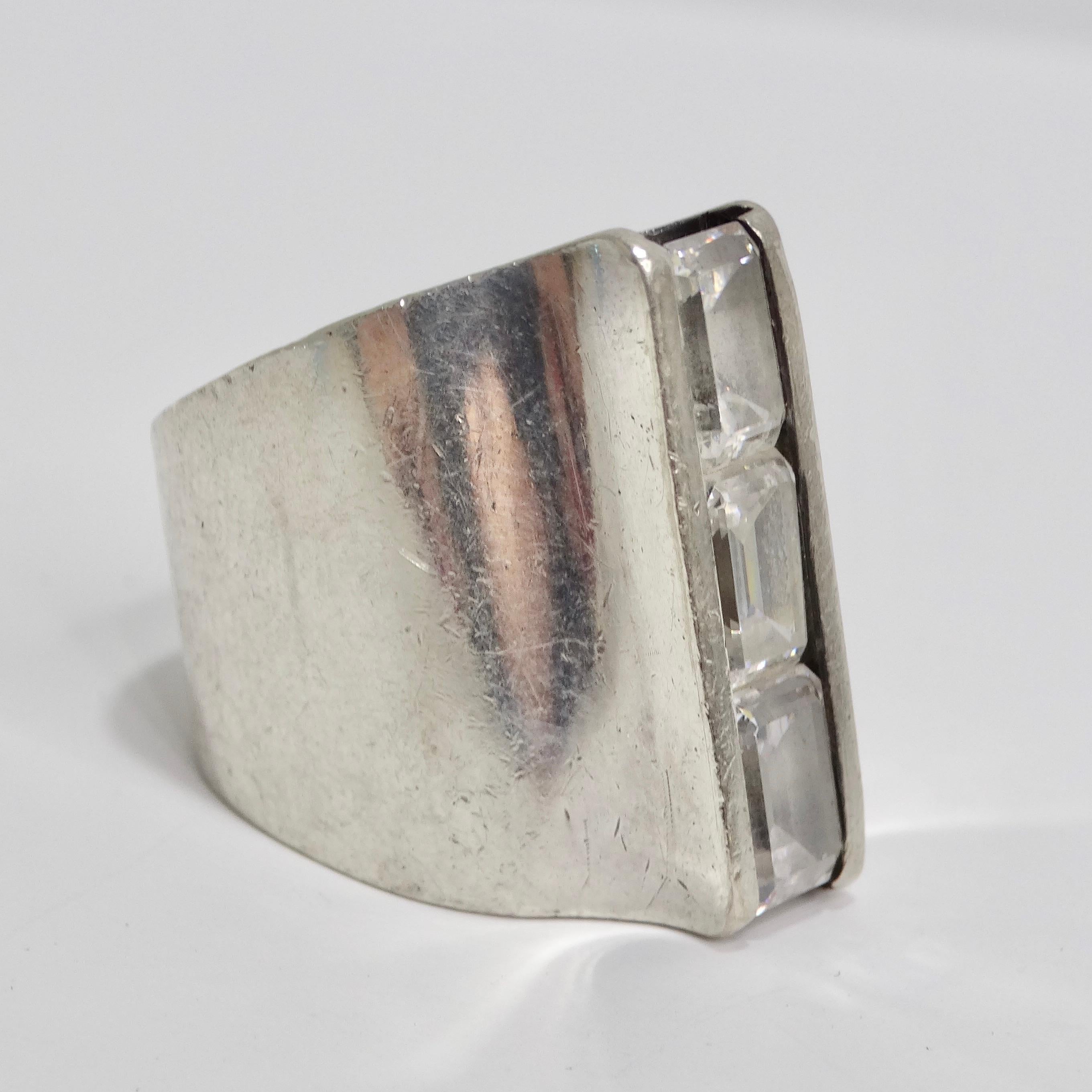 1960 Pure Silver Synthetic Diamond Cocktail Ring In Good Condition For Sale In Scottsdale, AZ