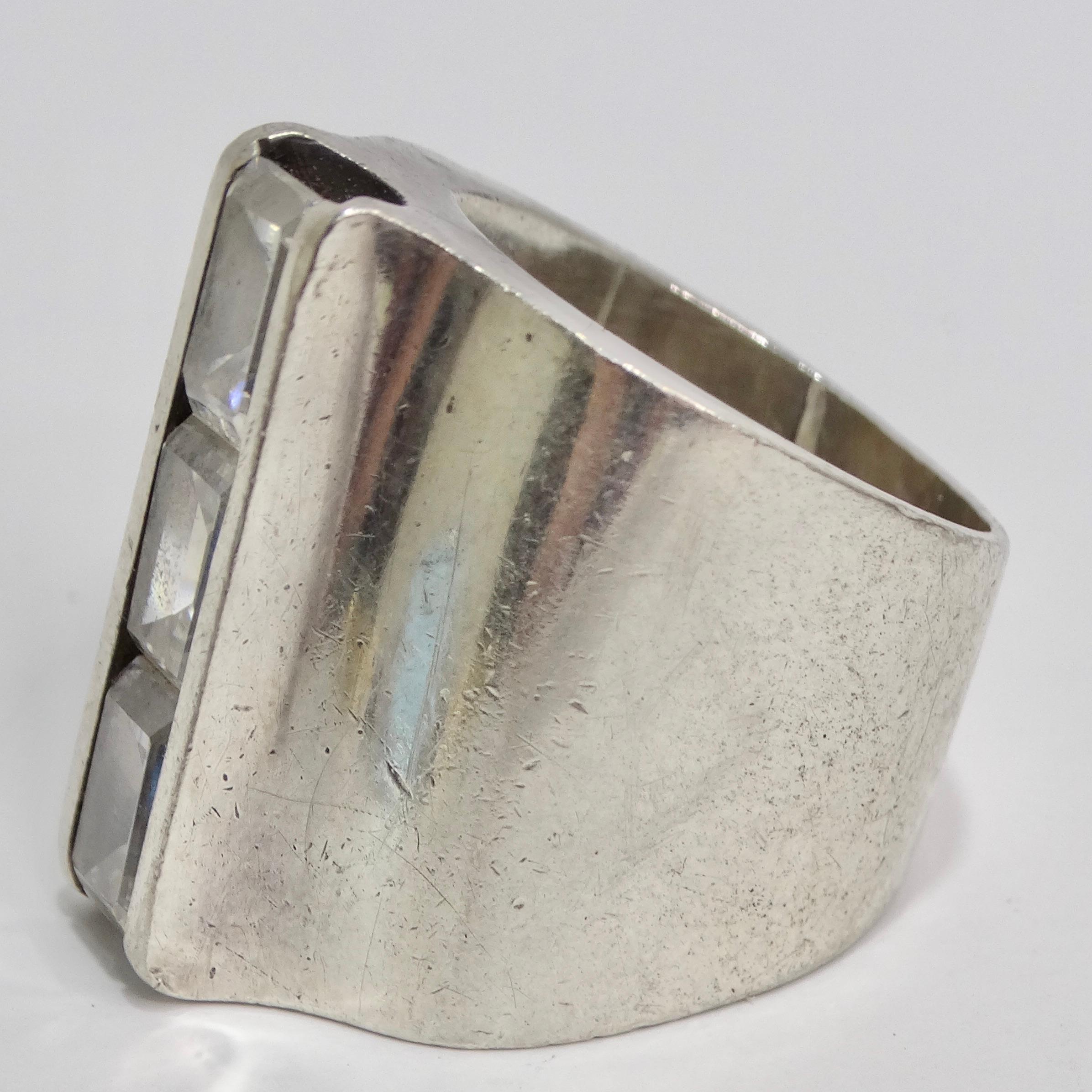 1960 Pure Silver Synthetic Diamond Cocktail Ring For Sale 1