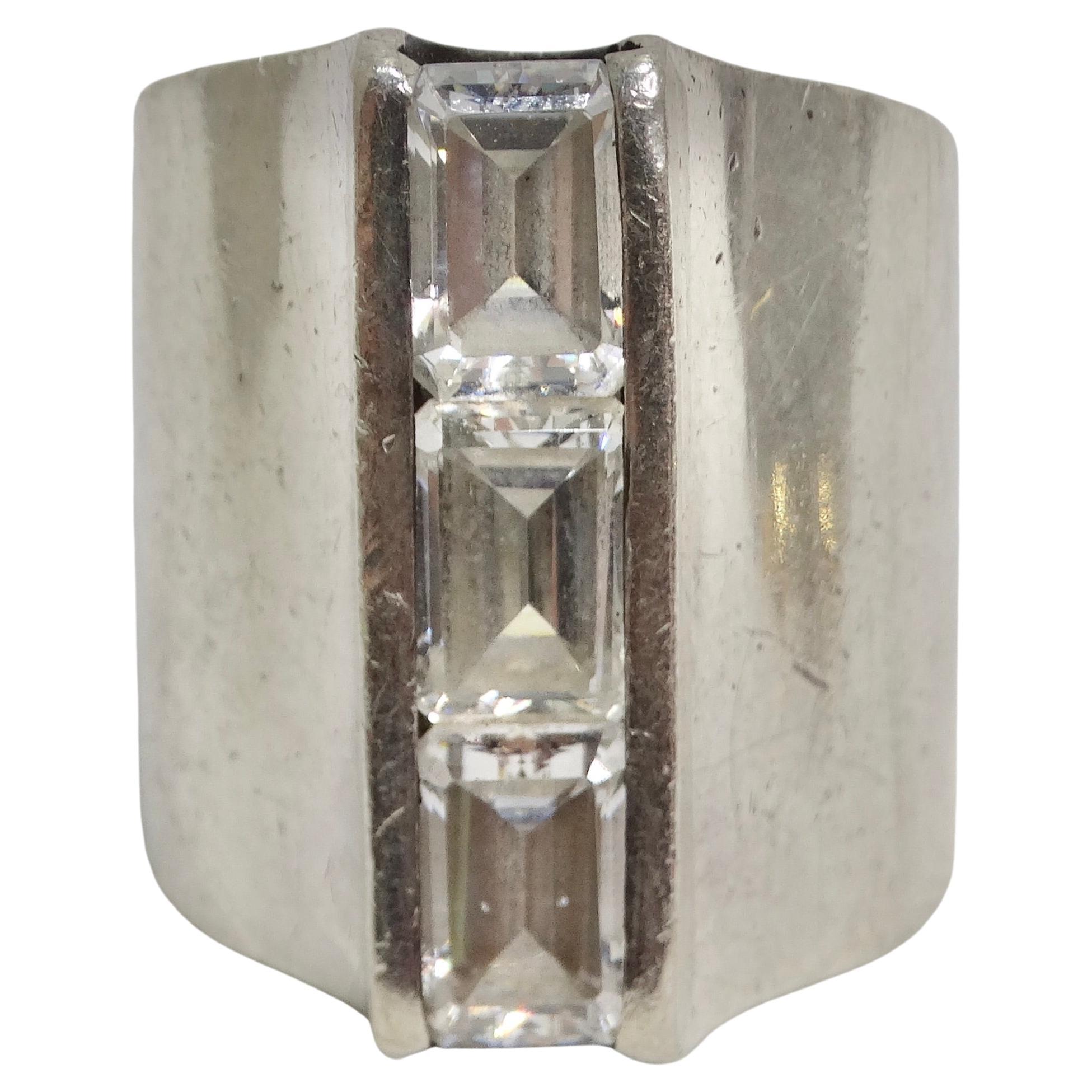 1960 Pure Silver Synthetic Diamond Cocktail Ring For Sale