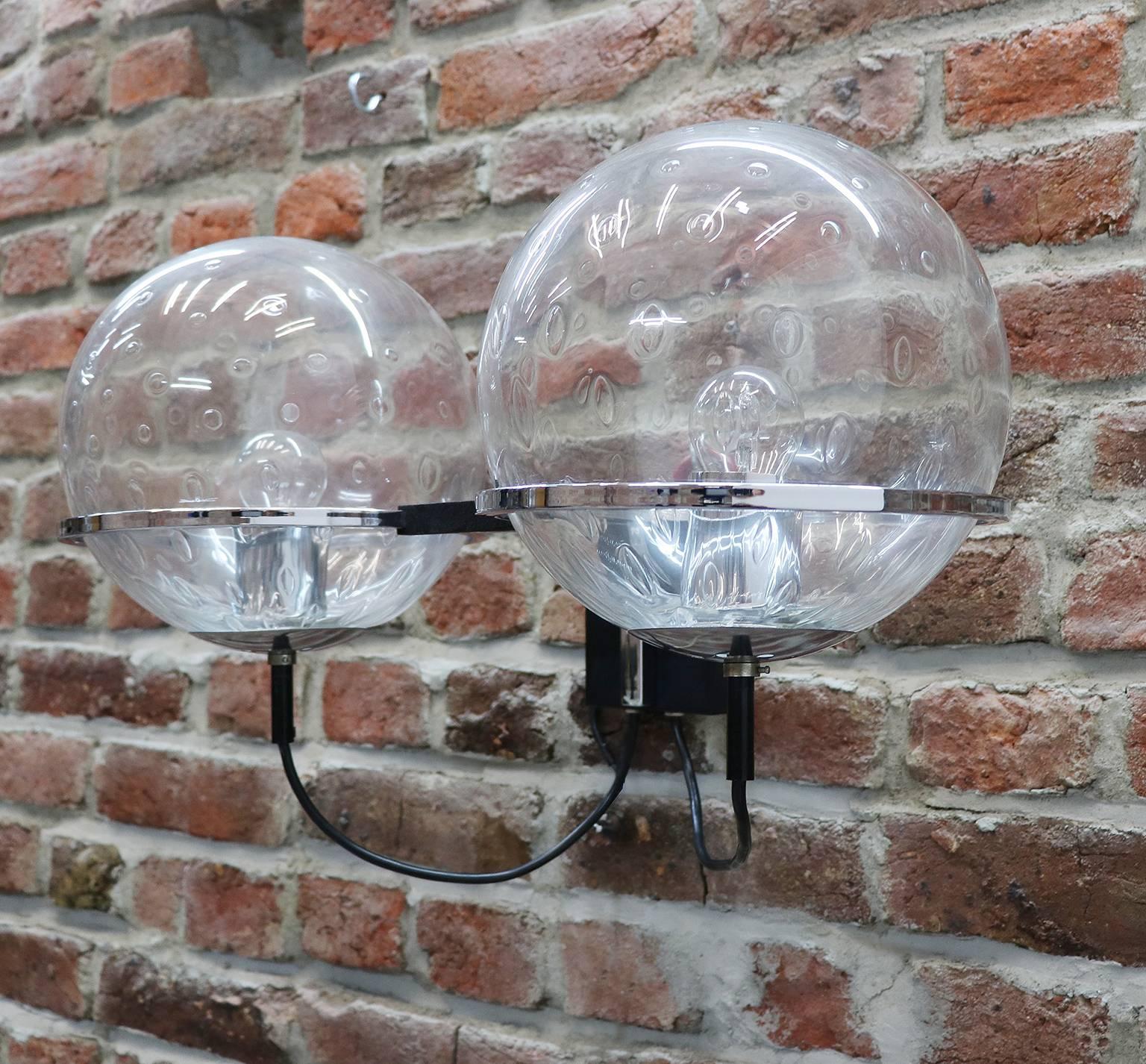 Mid-Century Modern 1960 RAAK Double Ball Wall Sconce Glass & Chrome by Frank Ligtelijn, Set of 2 For Sale