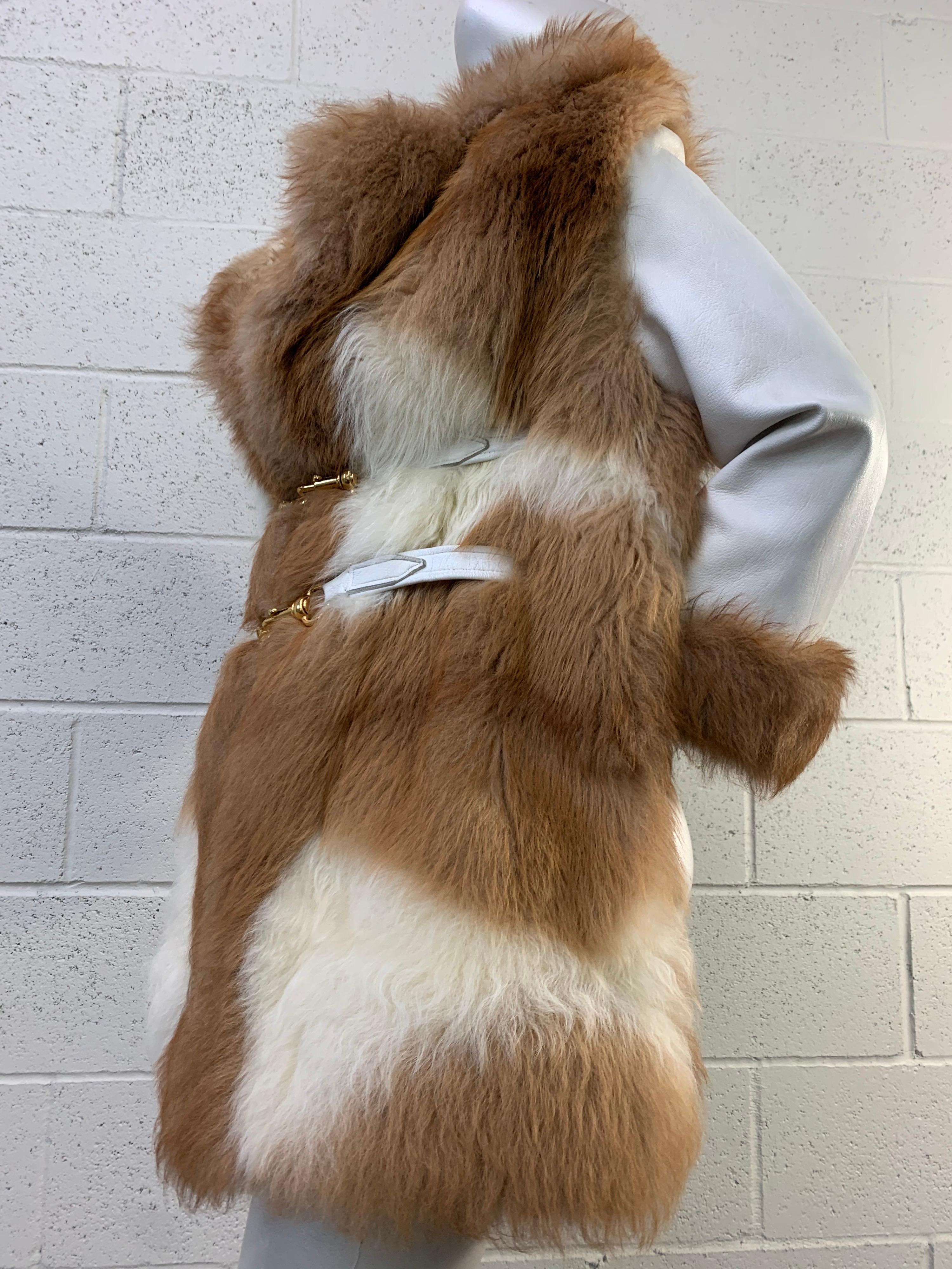 Women's 1960 Rare Mod-Styled Natural Vicuna Fur and White Leather Coat Jacket