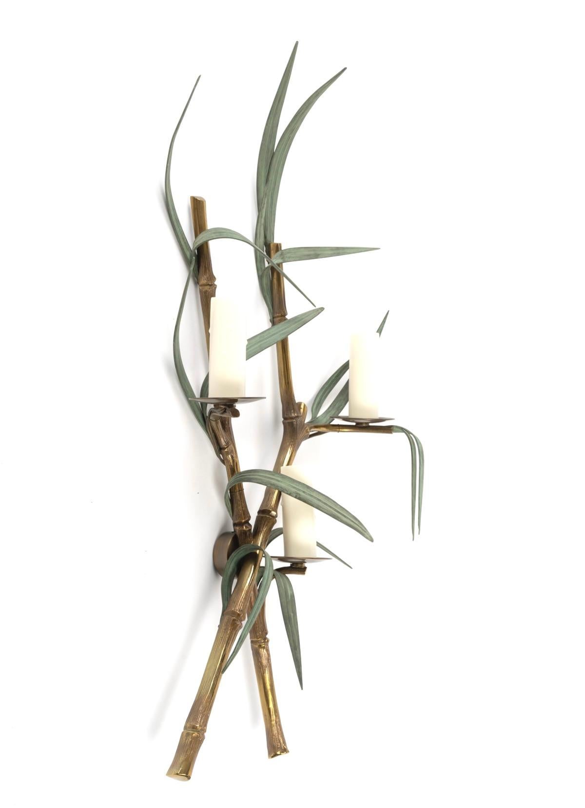 1960 Rara coppia di appliques in bronzo modello bambù firmate Maison Charles in vendita 2