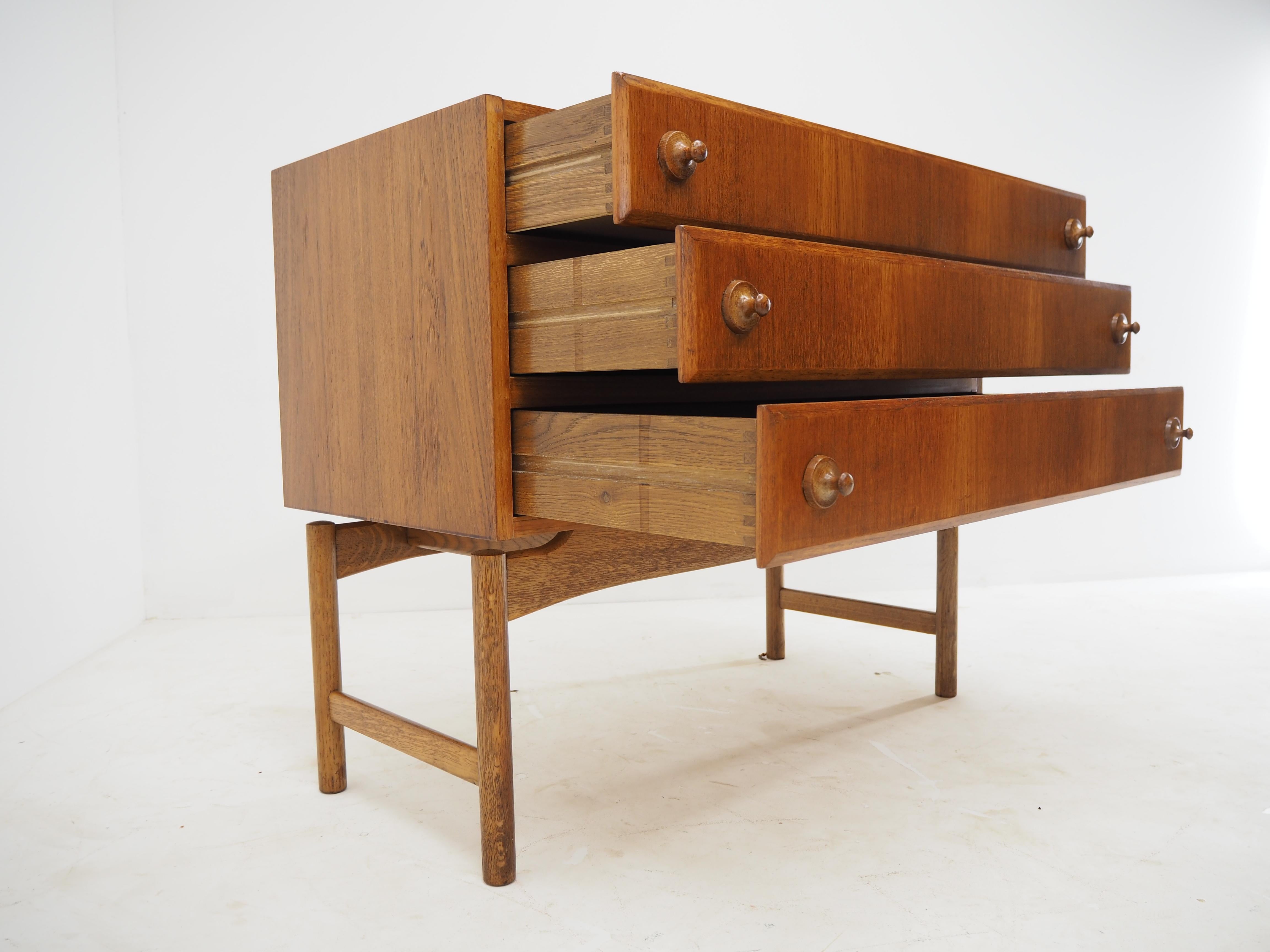 Wood 1960 Rare Teak and Oak Chest of Drawers by Krasna Jizba, Czechoslovakia For Sale