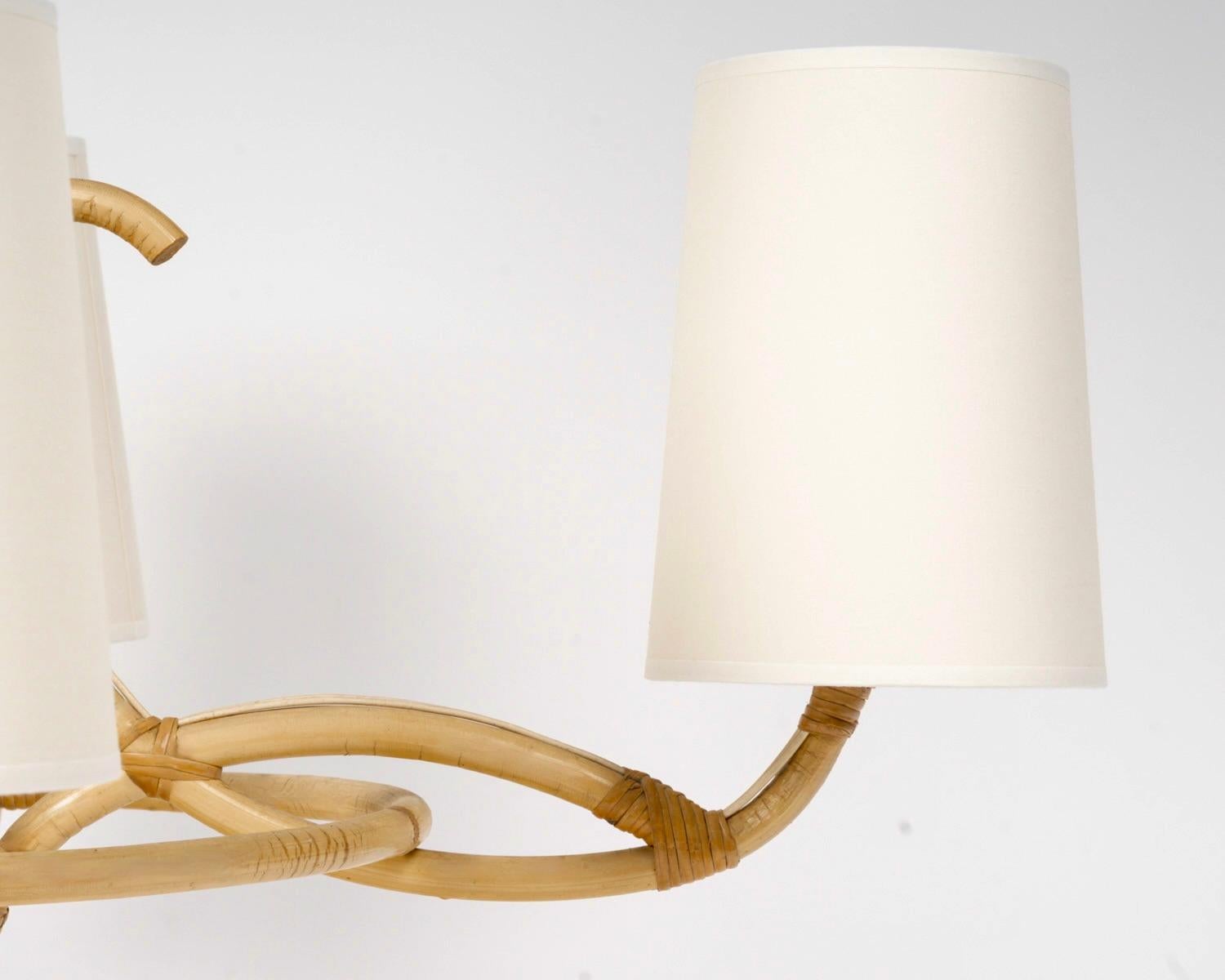 French 1960 Rattan chandelier by Louis Sognot For Sale