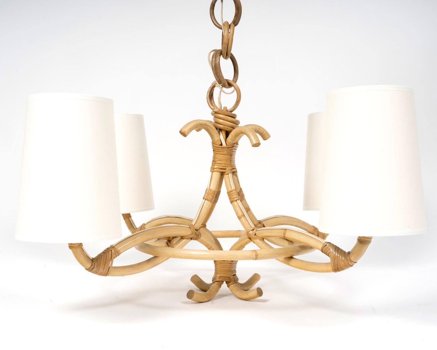 1960 Rattan chandelier by Louis Sognot For Sale 2