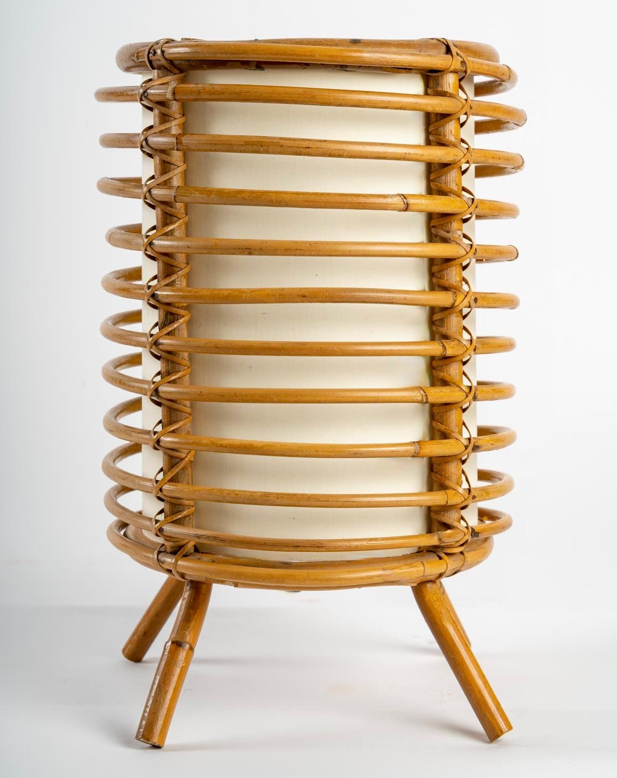 Mid-20th Century 1960, Rattan Lamp Louis Sognot