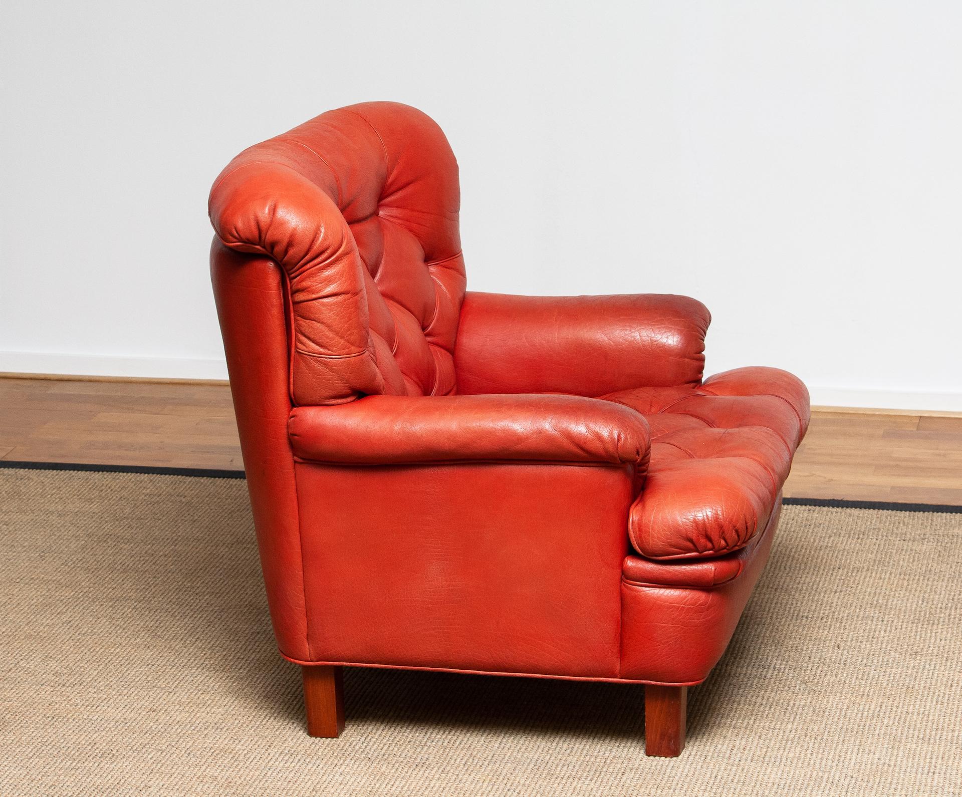 1960 Red Buffalo Leather and Quilted Easy or Lounge or Armchair by Arne Norell 4