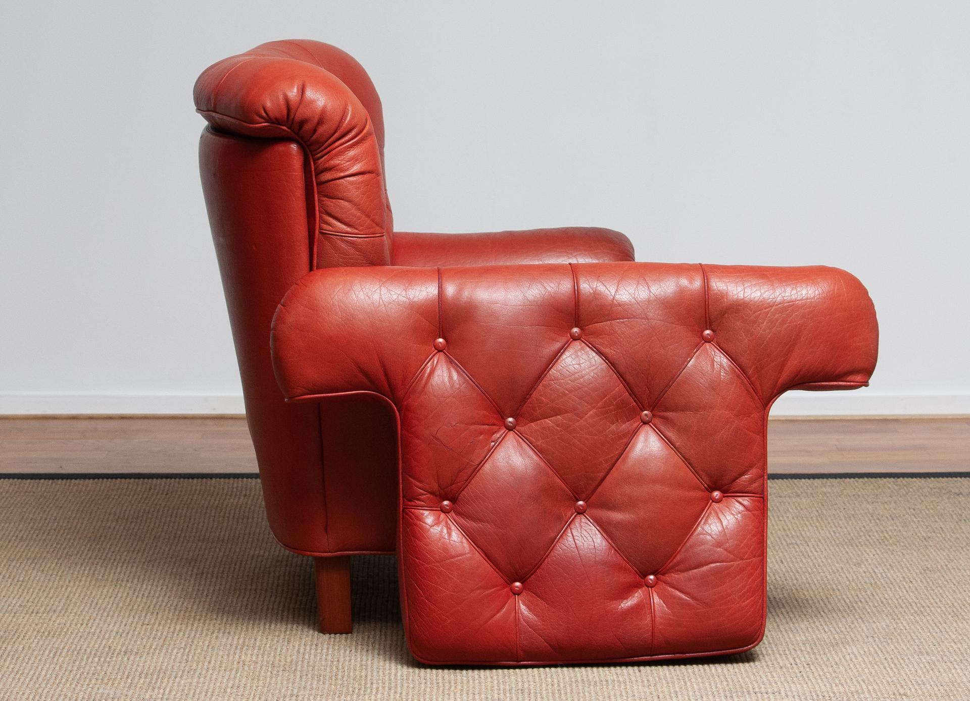 1960 Red Buffalo Leather Easy or Lounge or Armchair by Arne Norell Model  Jupiter For Sale at 1stDibs