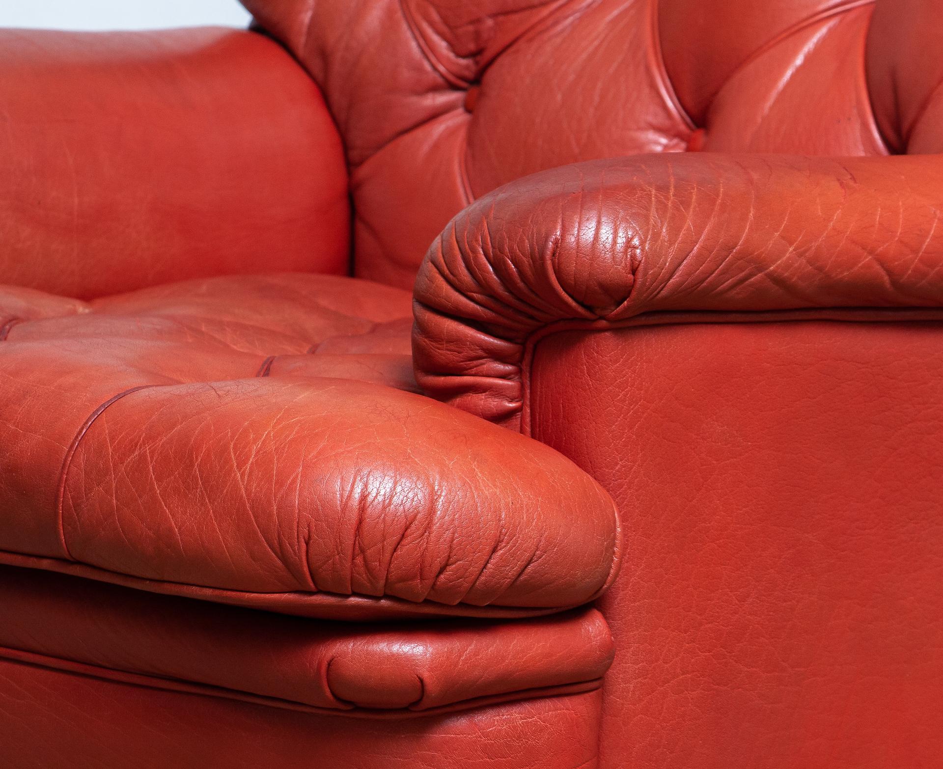 1960 Red Buffalo Leather and Quilted Easy or Lounge or Armchair by Arne Norell In Good Condition In Silvolde, Gelderland