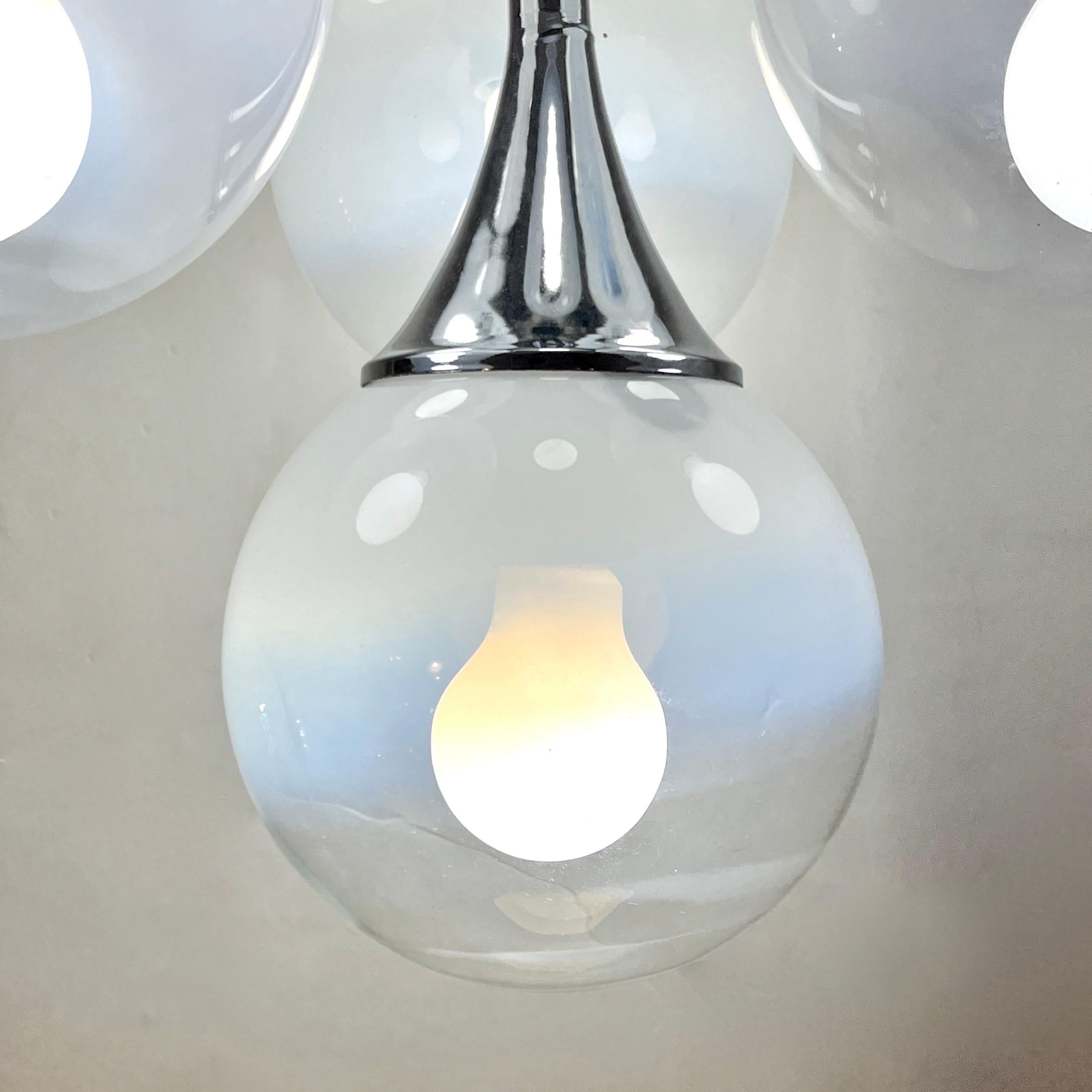 1960 Reggiani Italian Vintage 7 Milk Glass Globe Nickel Flush Pendant/Table Lamp For Sale 9