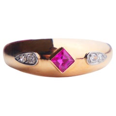 Retro 1960 Ring Ruby Diamonds solid 18K Gold Ø 7 US / 2.6 gr