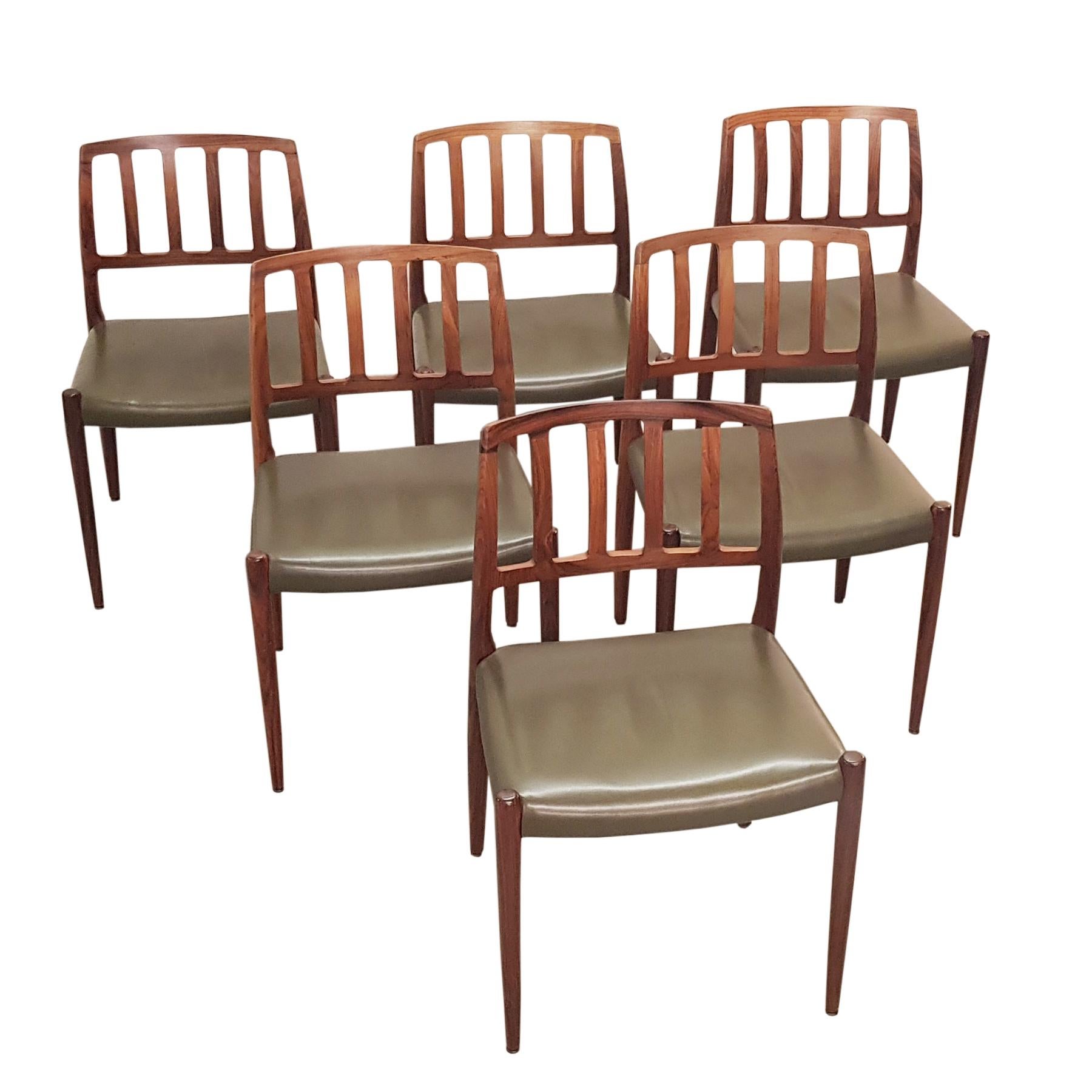 1960 Rosewood Niels Møller Dining Chairs n° 83, Set of Six