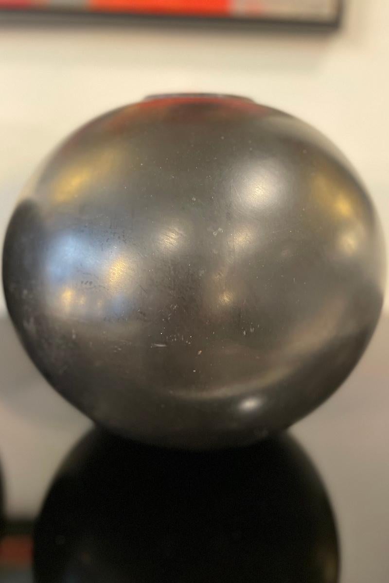 Metal 1960 Round Japanese vase crafted in black metal For Sale