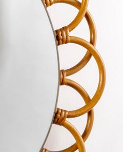 1960 Round Rattan Mirror by Louis Sognot