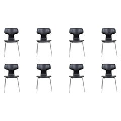 1960s Arne Jacobsen Set of Eight T Chairs or Hammer Chairs by Fritz Hansen