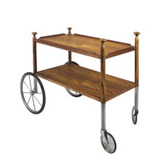 1960s Bar Cart by Walter Wirz, Zebra Wood, Chrome Plated Brass, Germany