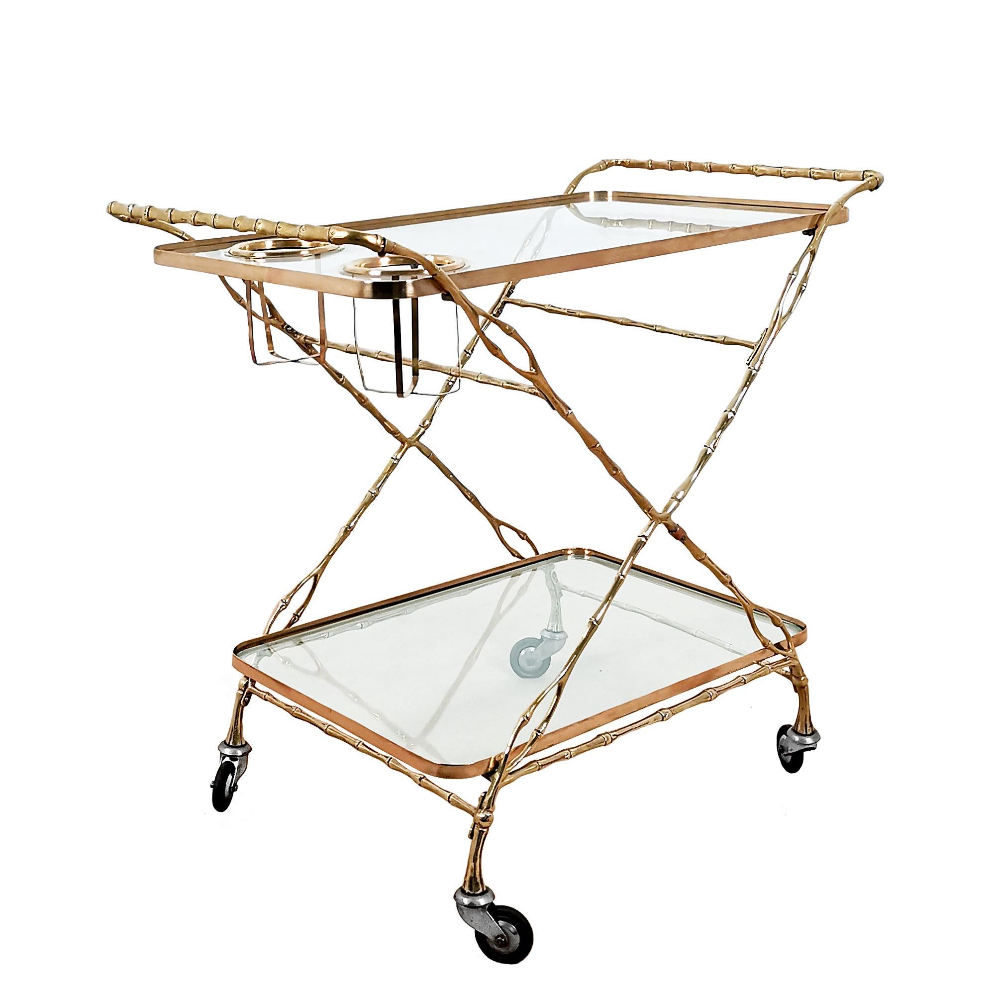 Mid-Century Modern Bar Cart, Two Levels, Solid Brass and Glass - Barcelona In Good Condition For Sale In Girona, ES