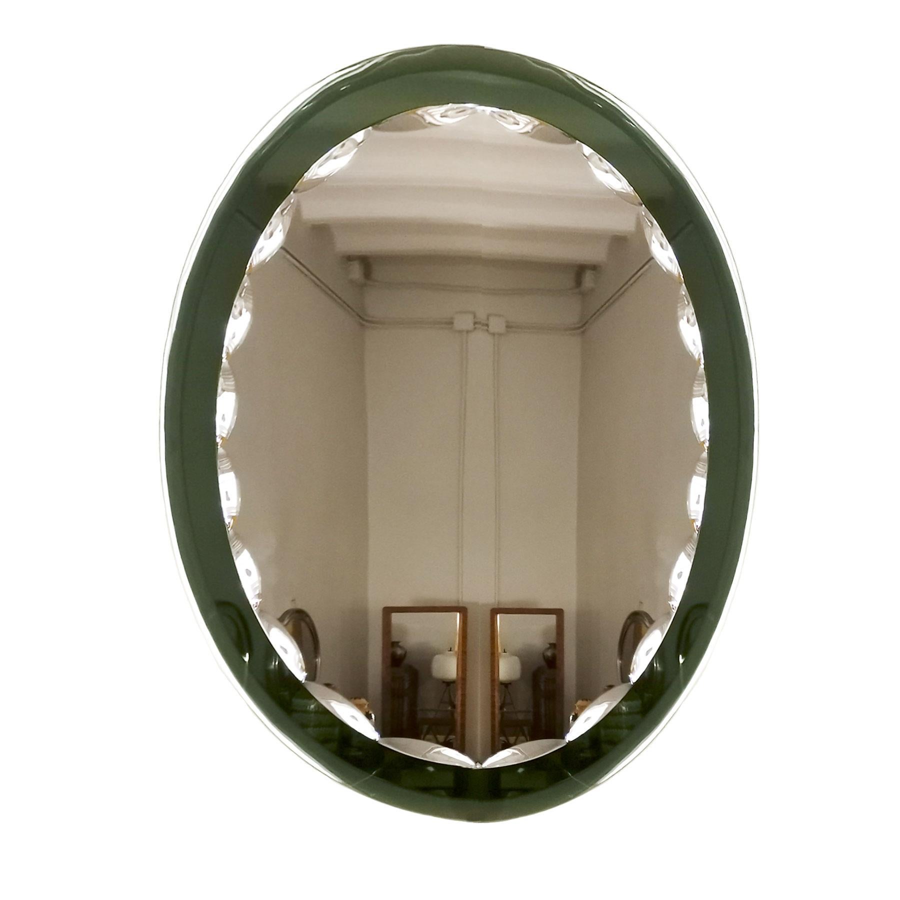 Beveled mirror with a green beveled mirror frame (little oxidation)

Italy, circa 1960.