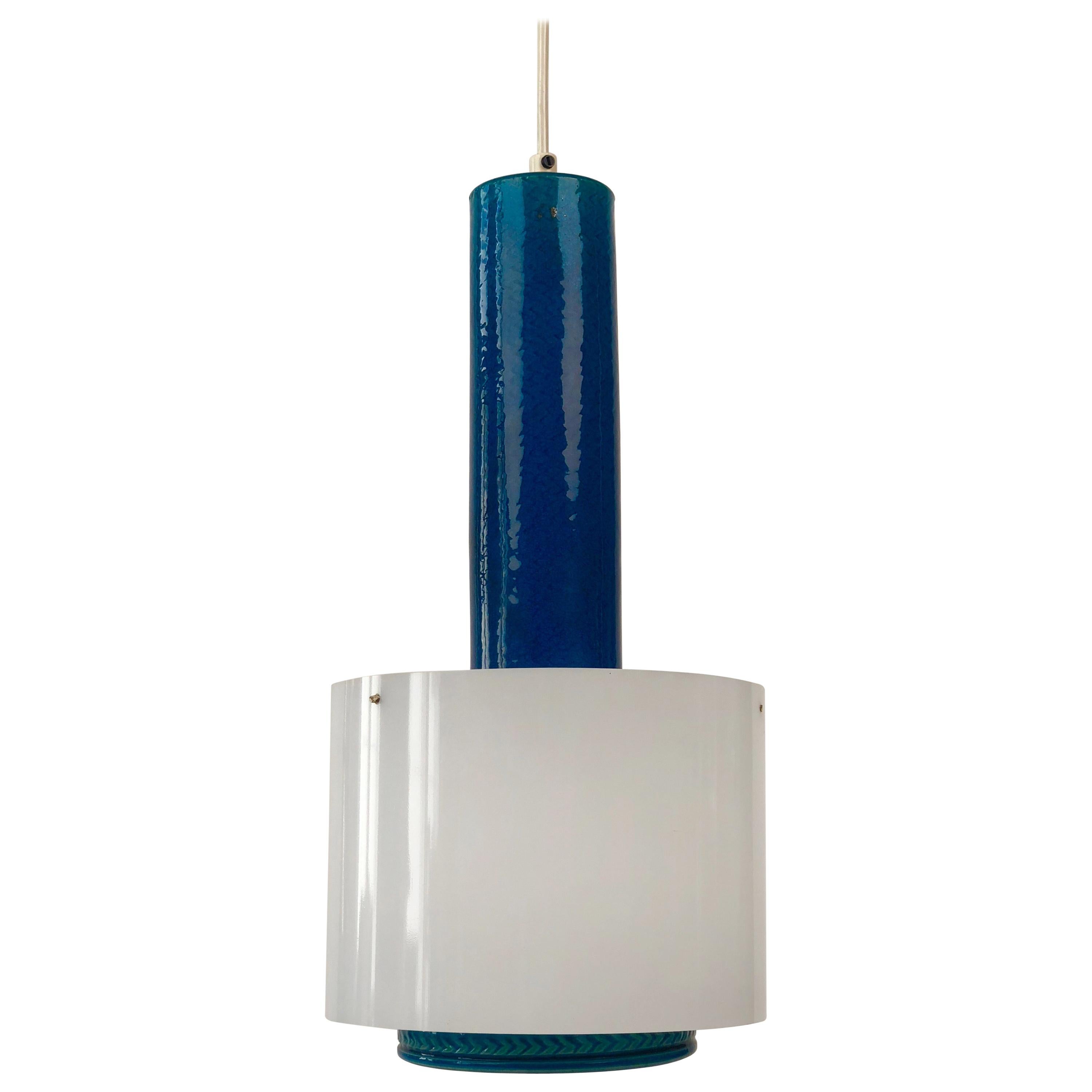 1960s Bitossi Ceramiche Aldo Londi "Rimini Blue" Ceiling Lamp, Italy For Sale