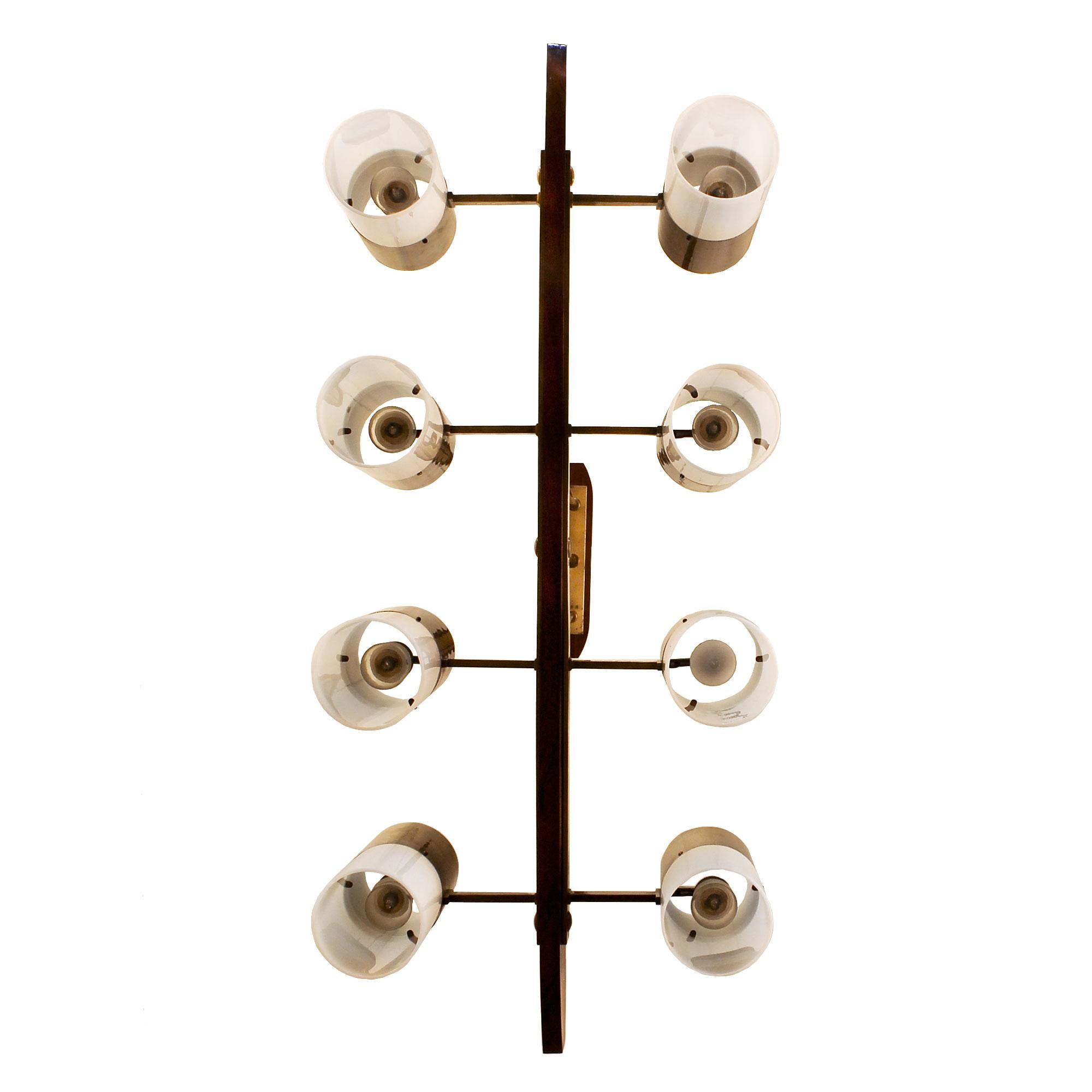 1960´s Chandelier 8 lights, solid teak, brass and plexiglass - Italy In Good Condition In Girona, ES