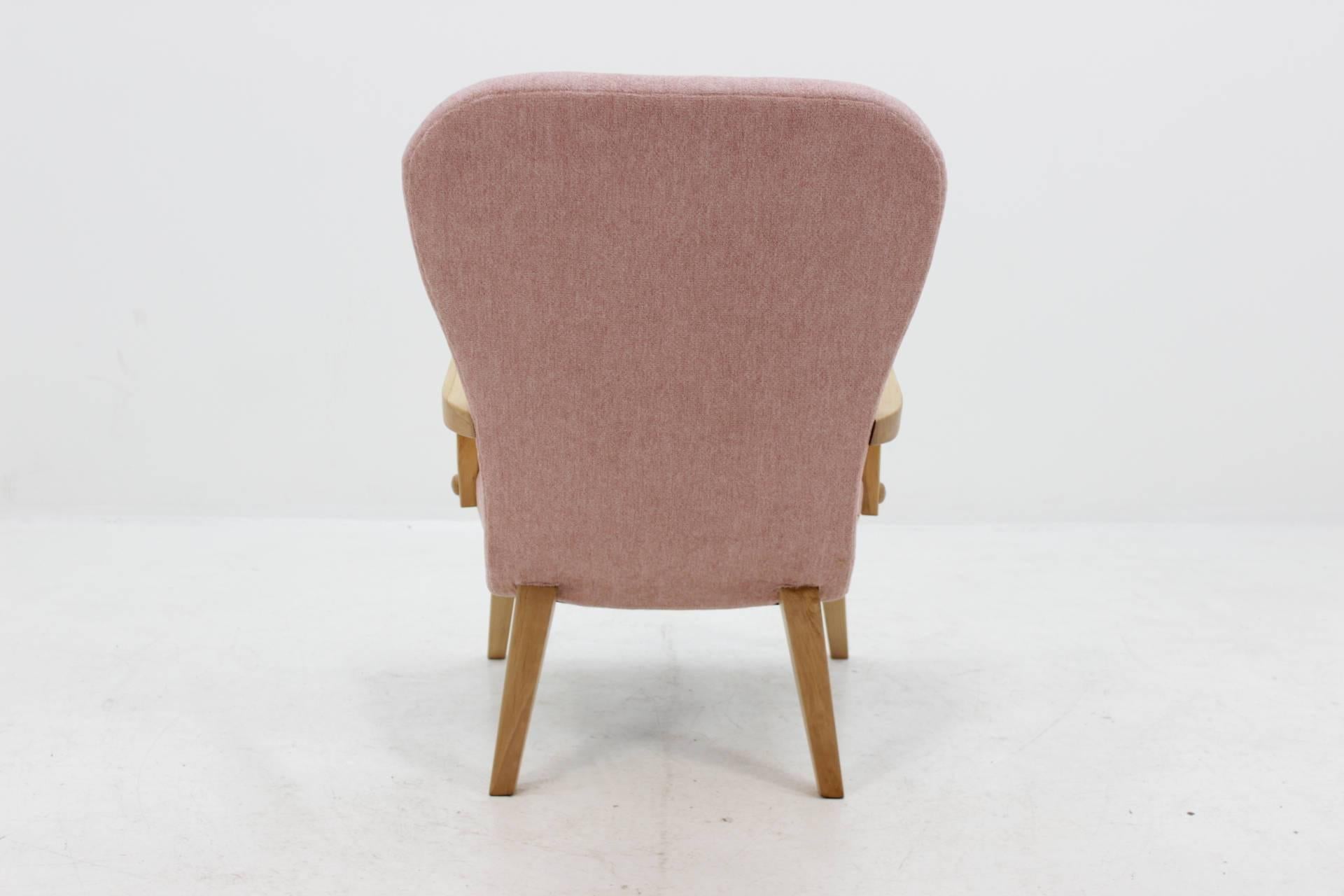 1960s Danish Beech Lounge Chair with Stool 2