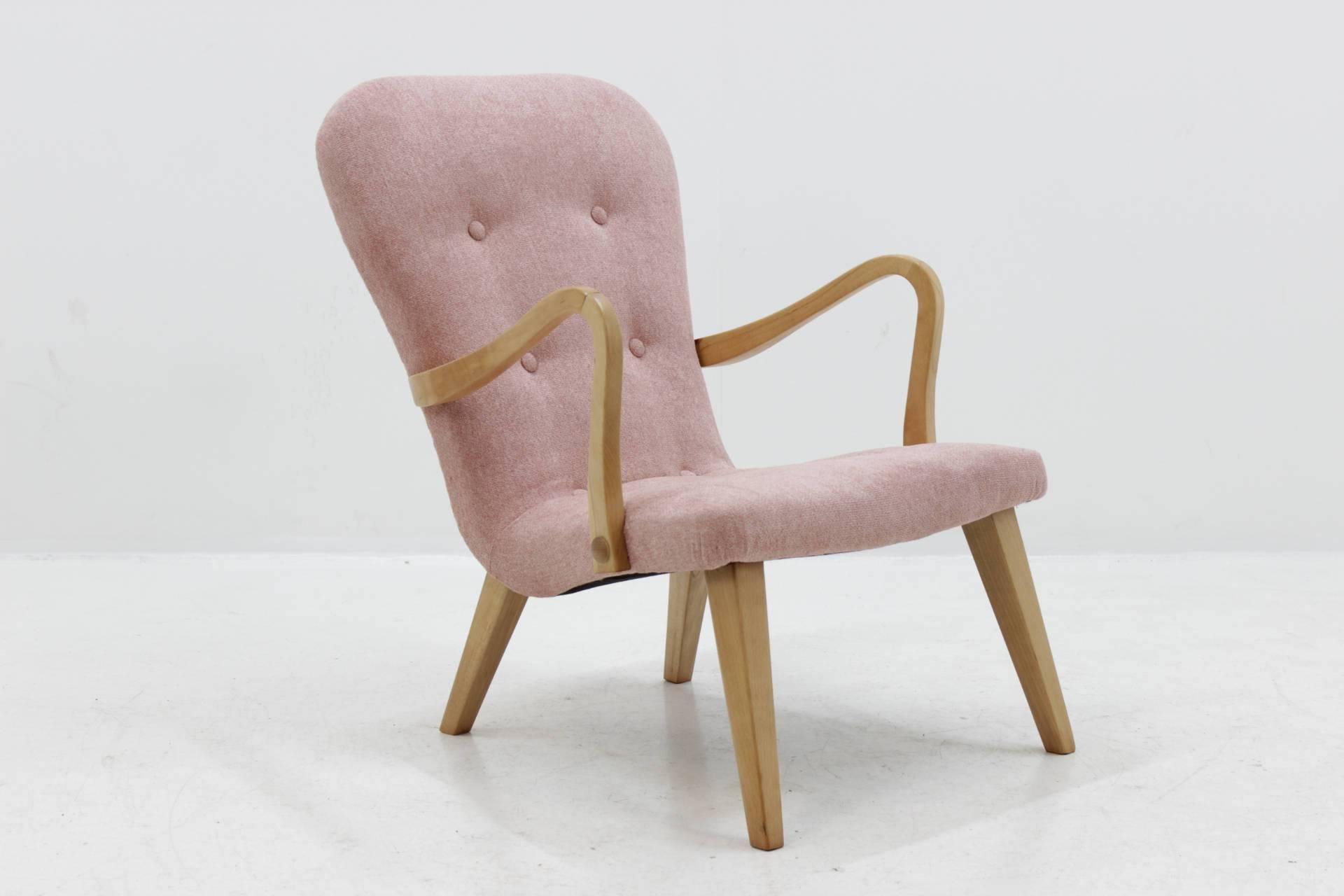 1960s Danish Beech Lounge Chair with Stool 3