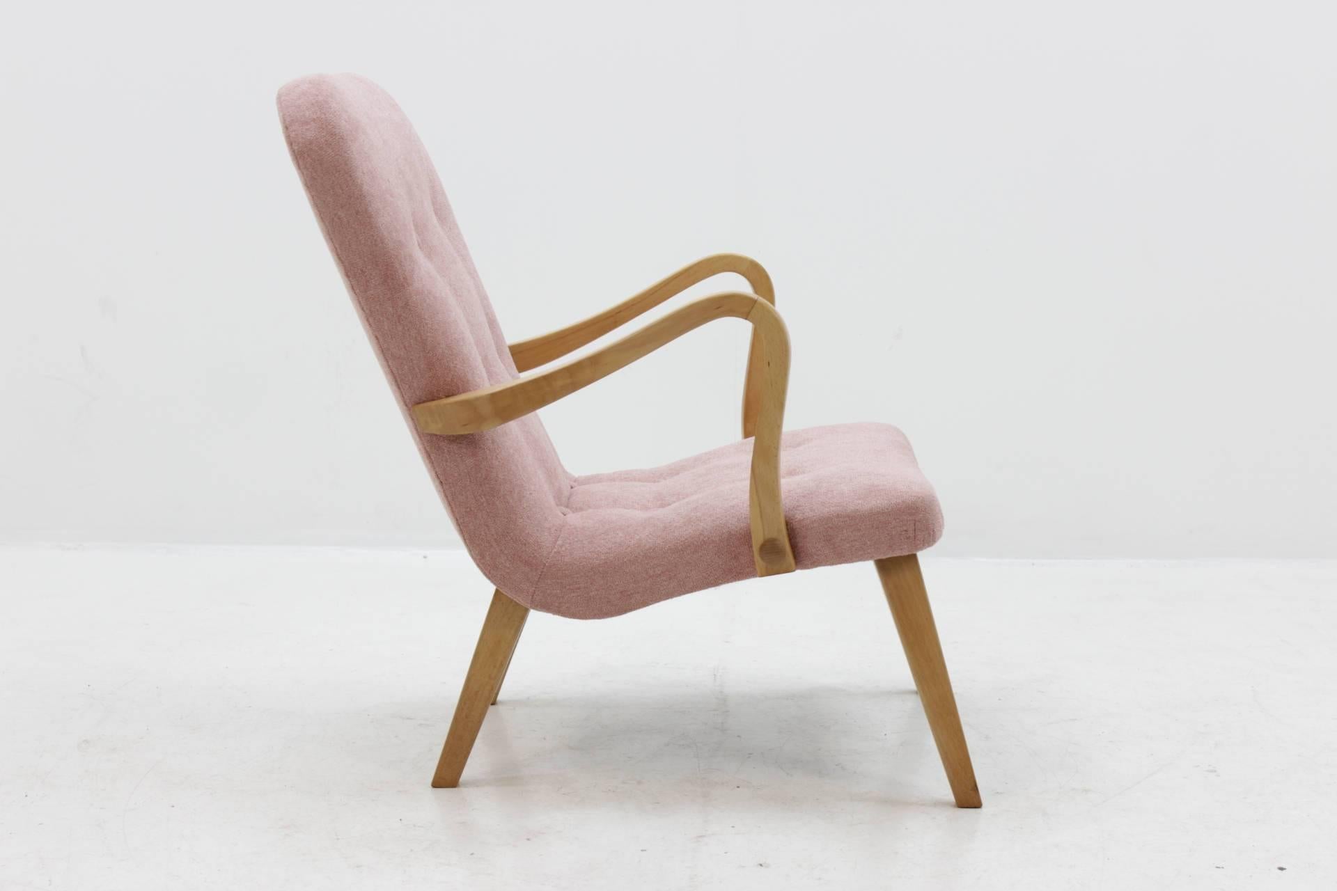 1960s Danish Beech Lounge Chair with Stool 4