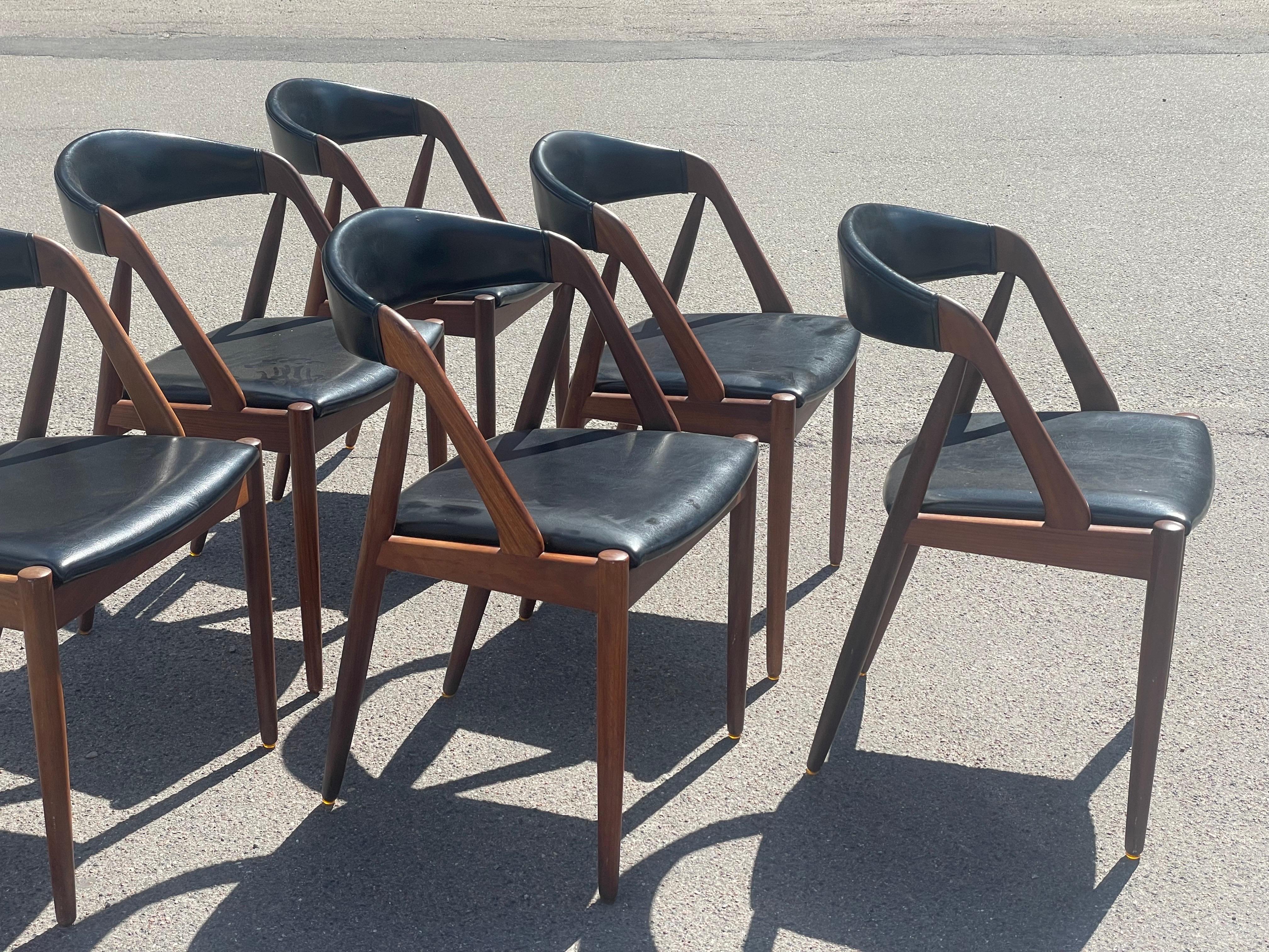 1960´s Danish design, Kai Kristiansen, Set of Six Teak, Model 31 Dining Chairs 1