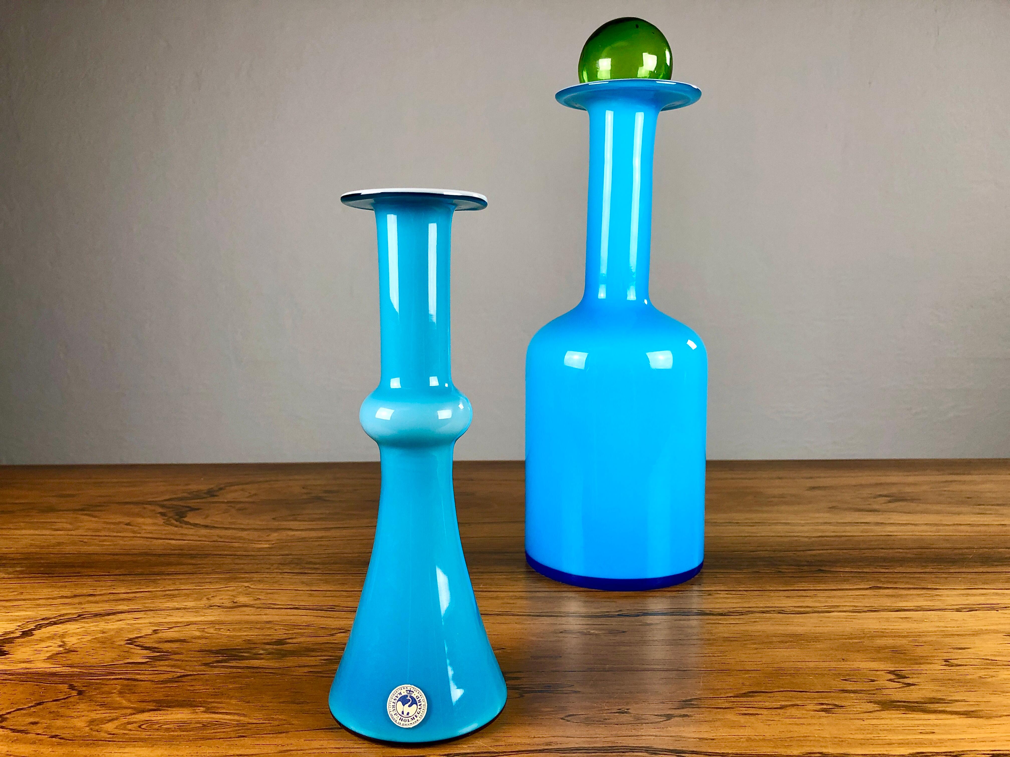 Scandinavian Modern 1960´s Danish Handblown Vases in Blue Glass by Holmgren & Bauer for Holmegaard