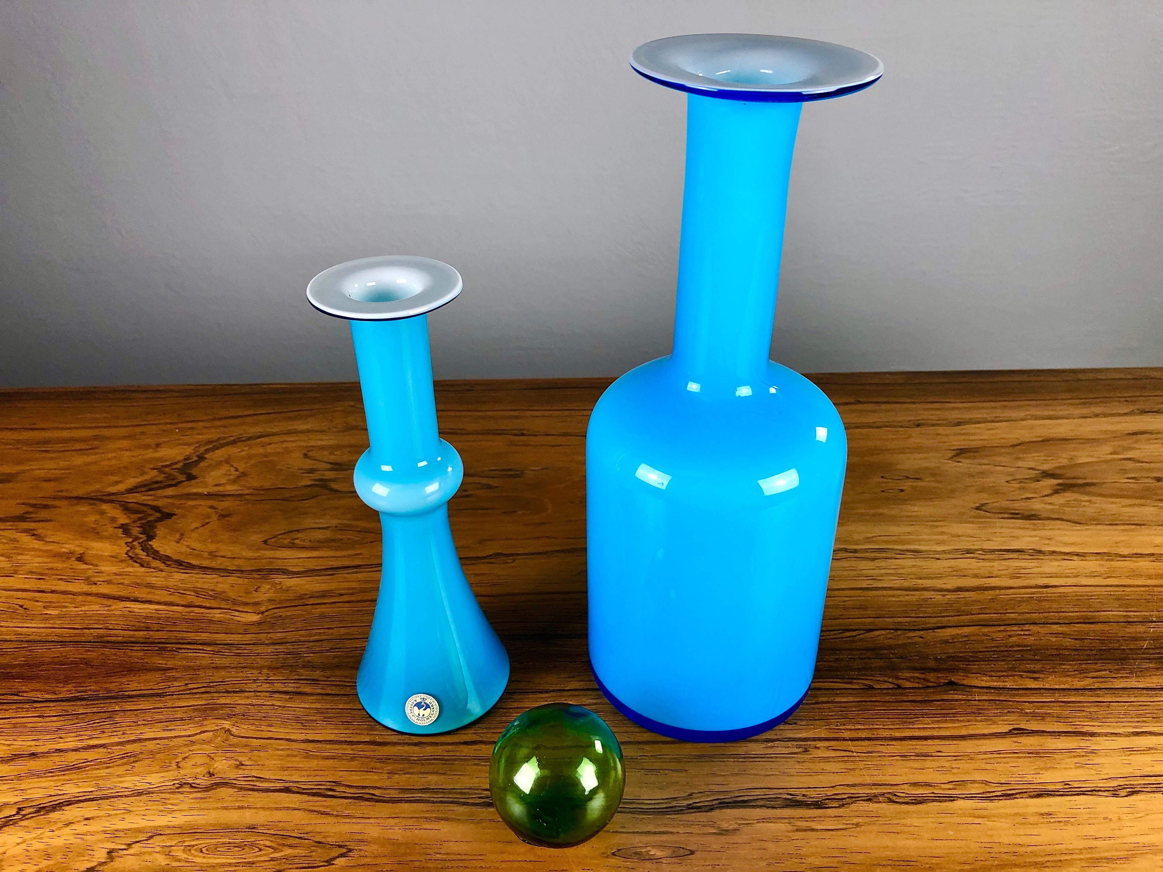 Hand-Crafted 1960´s Danish Handblown Vases in Blue Glass by Holmgren & Bauer for Holmegaard