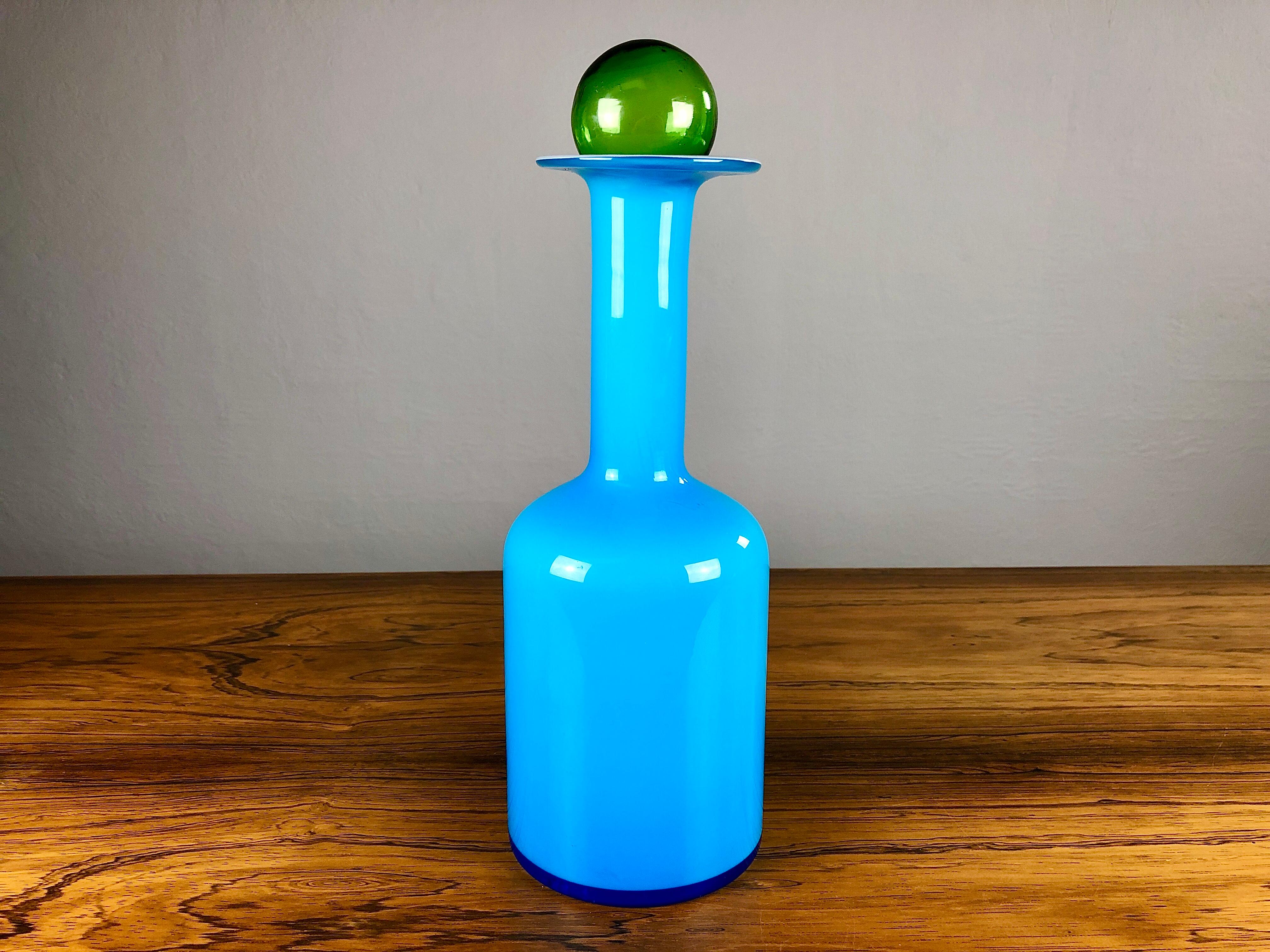 Opaline Glass 1960´s Danish Handblown Vases in Blue Glass by Holmgren & Bauer for Holmegaard