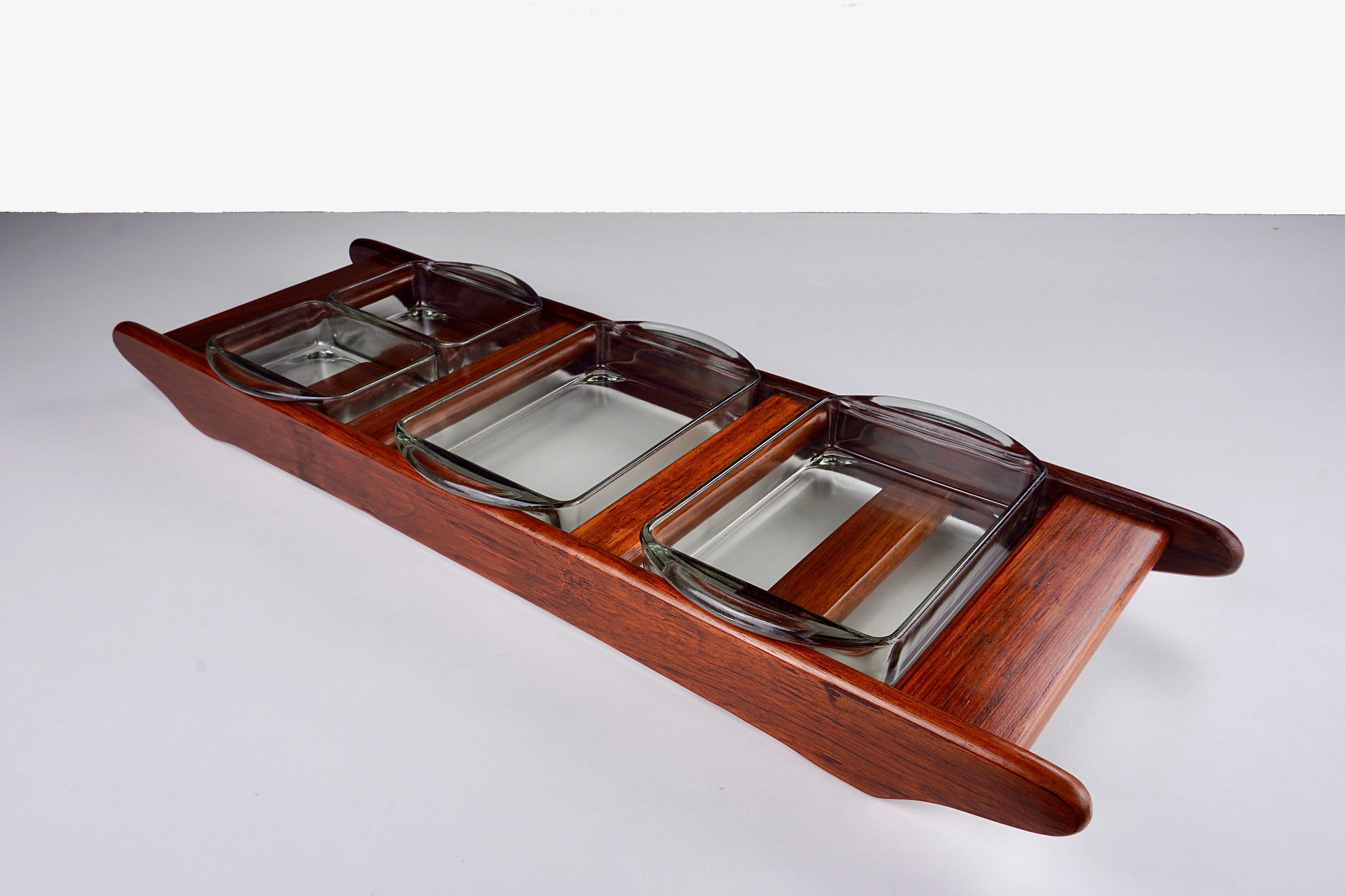 Scandinavian Modern 1960´S Danish Rosewood Serving Tray with Small Dishes for Culinary Accessories For Sale