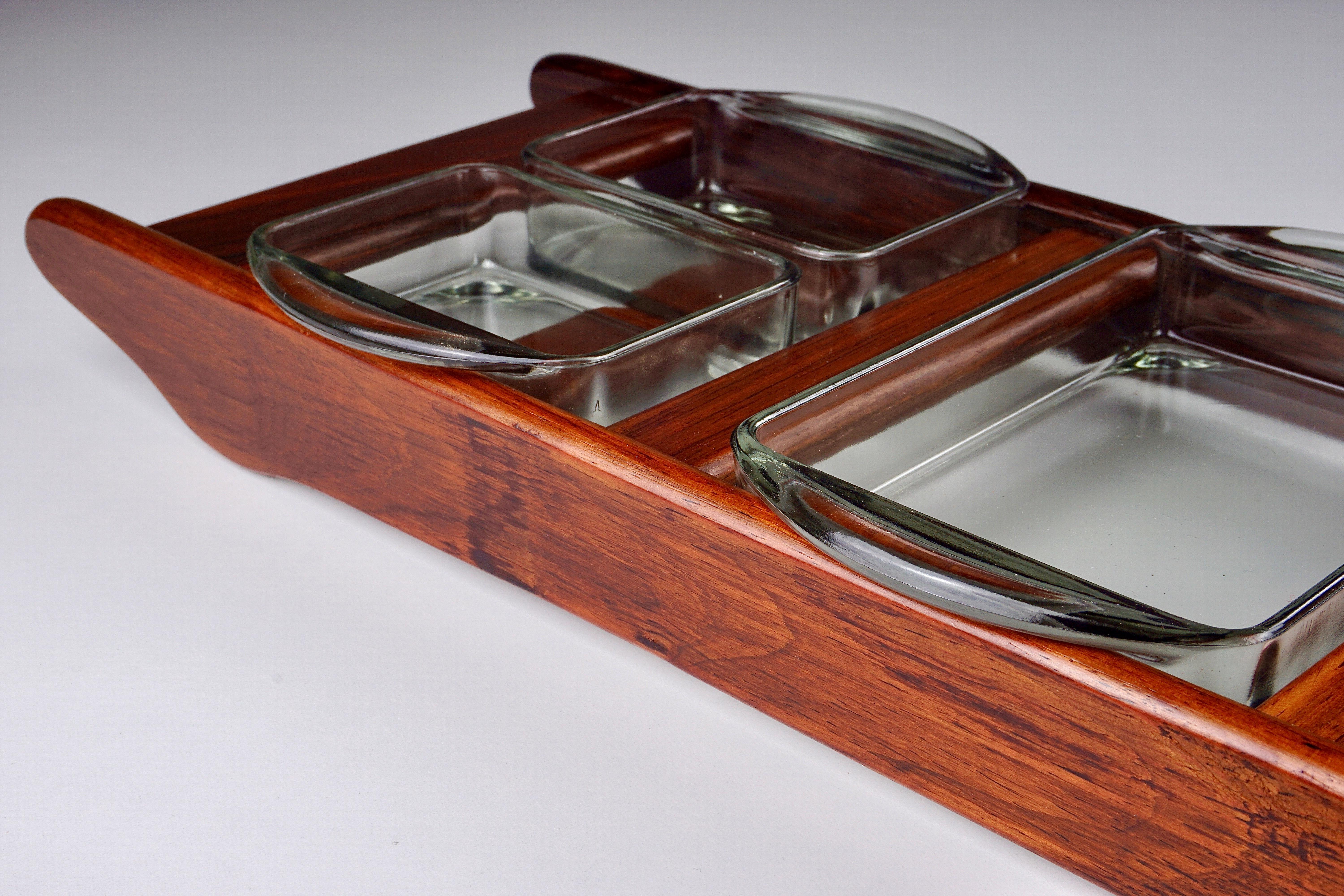 1960´S Danish Rosewood Serving Tray with Small Dishes for Culinary Accessories For Sale 1