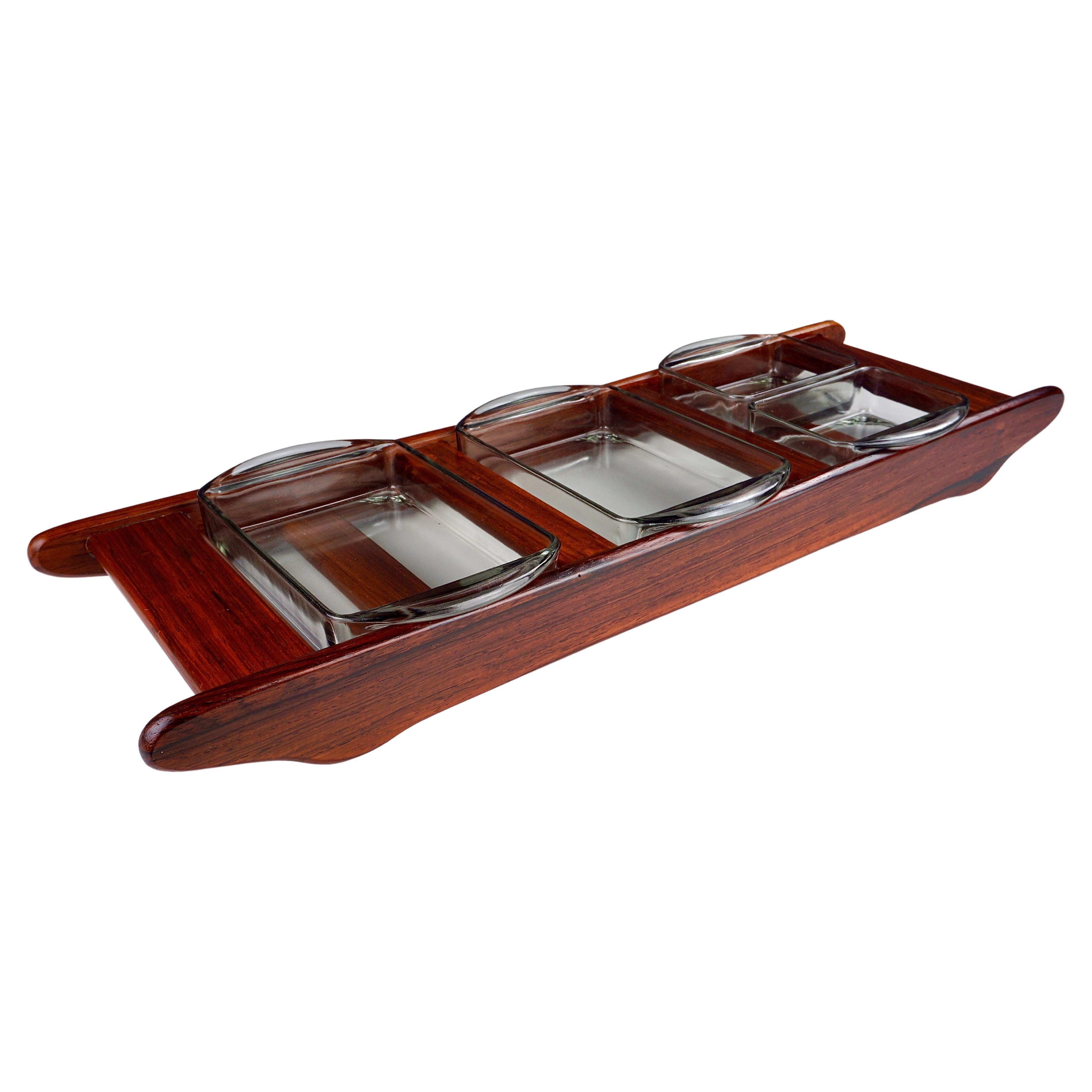 1960´S Danish Rosewood Serving Tray with Small Dishes for Culinary Accessories
