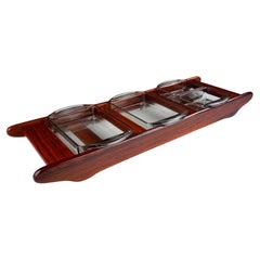 Vintage 1960´S Danish Rosewood Serving Tray with Small Dishes for Culinary Accessories