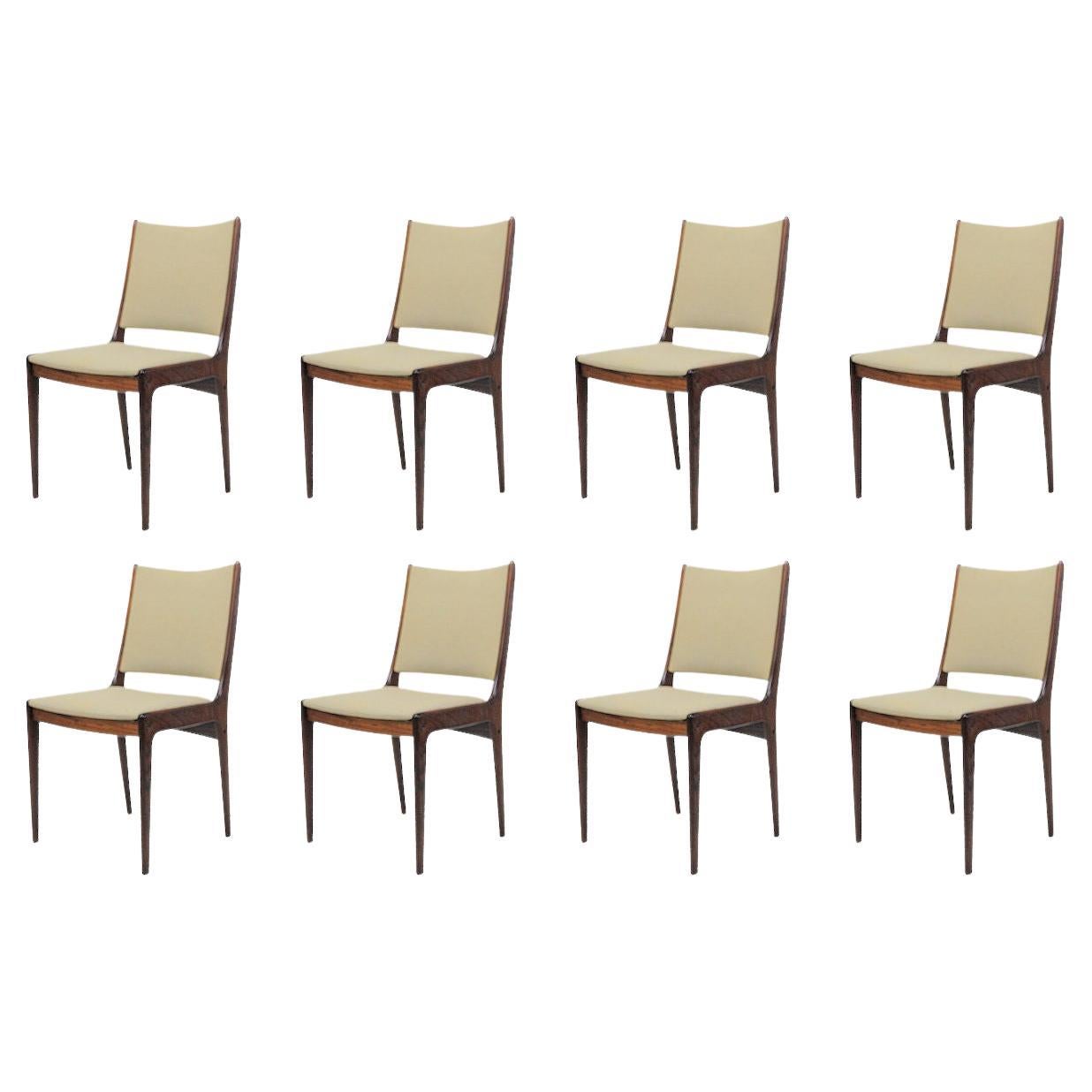 Eight Johannes Andersen Restored Rosewood Dining Chairs Reupholstery Included For Sale
