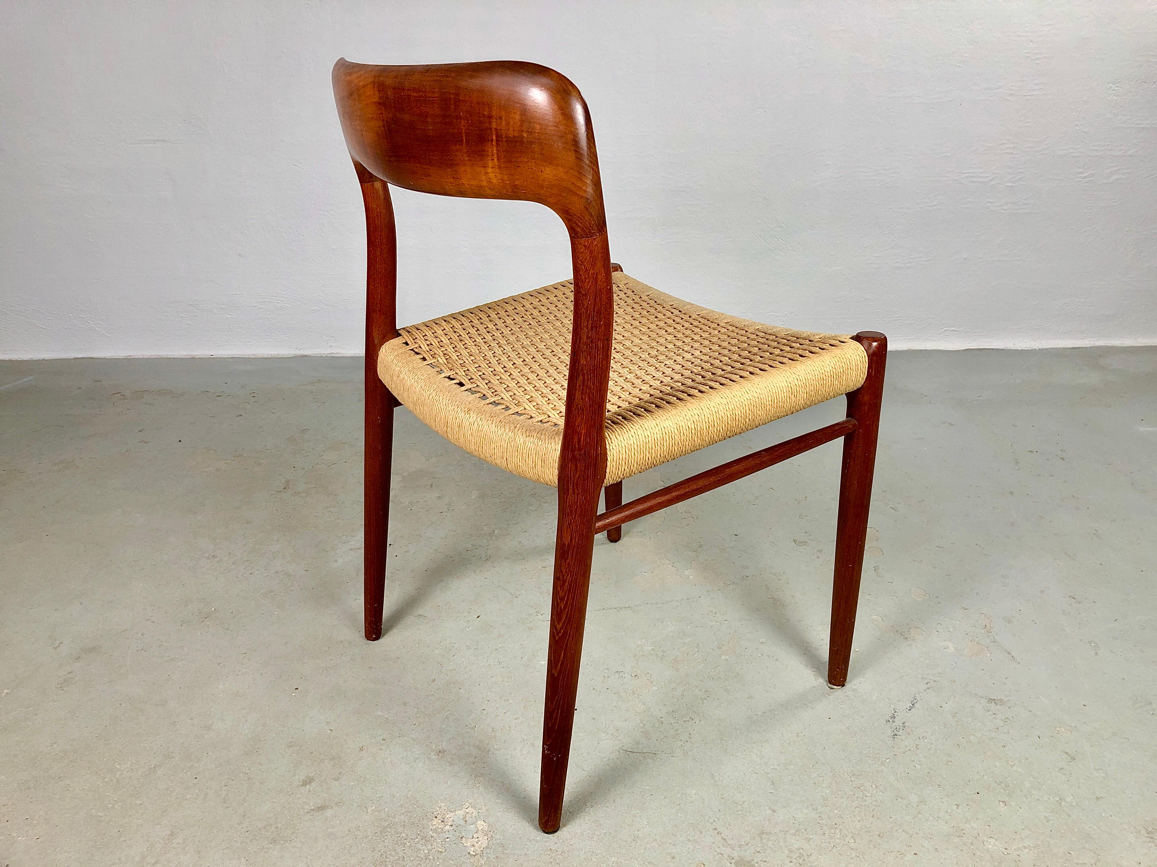 1960´s Four Fully Restored Niels Otto Moller Teak Dining Chairs Papercord Seats For Sale 2