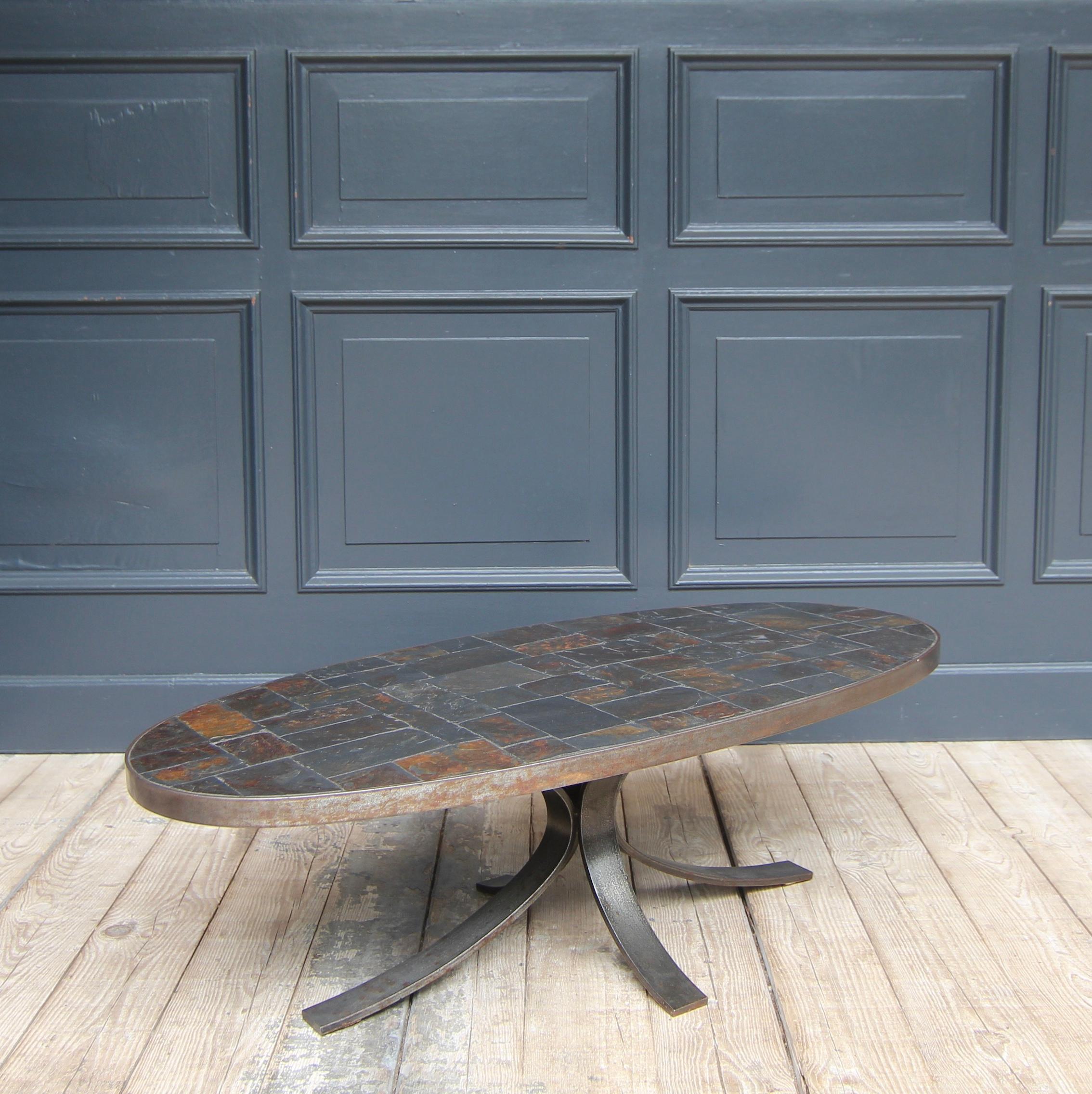 1960´s French Brutalist Oval Metal and Lava Stone Coffee Table For Sale 8