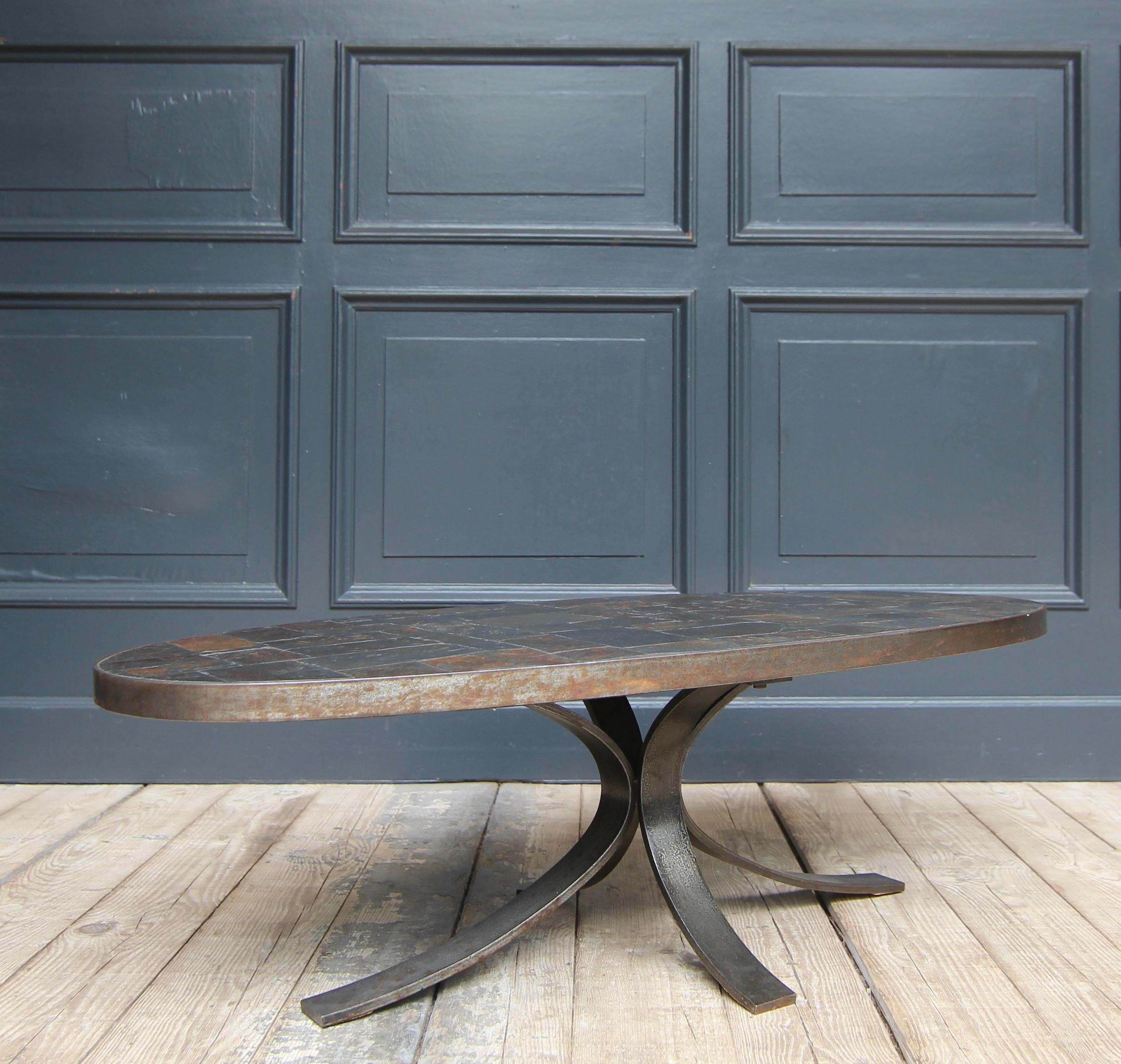 1960´s French Brutalist Oval Metal and Lava Stone Coffee Table For Sale 9