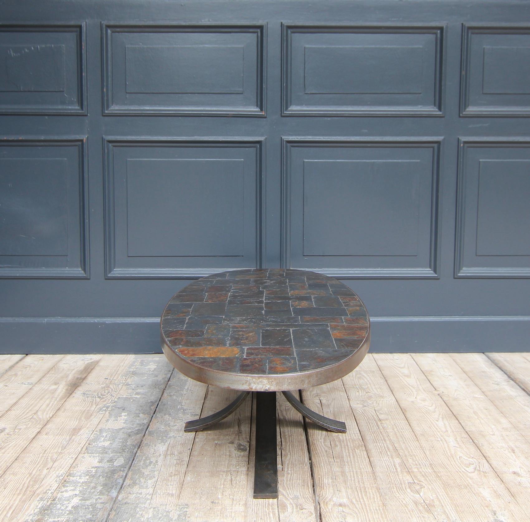 1960´s French Brutalist Oval Metal and Lava Stone Coffee Table For Sale 10